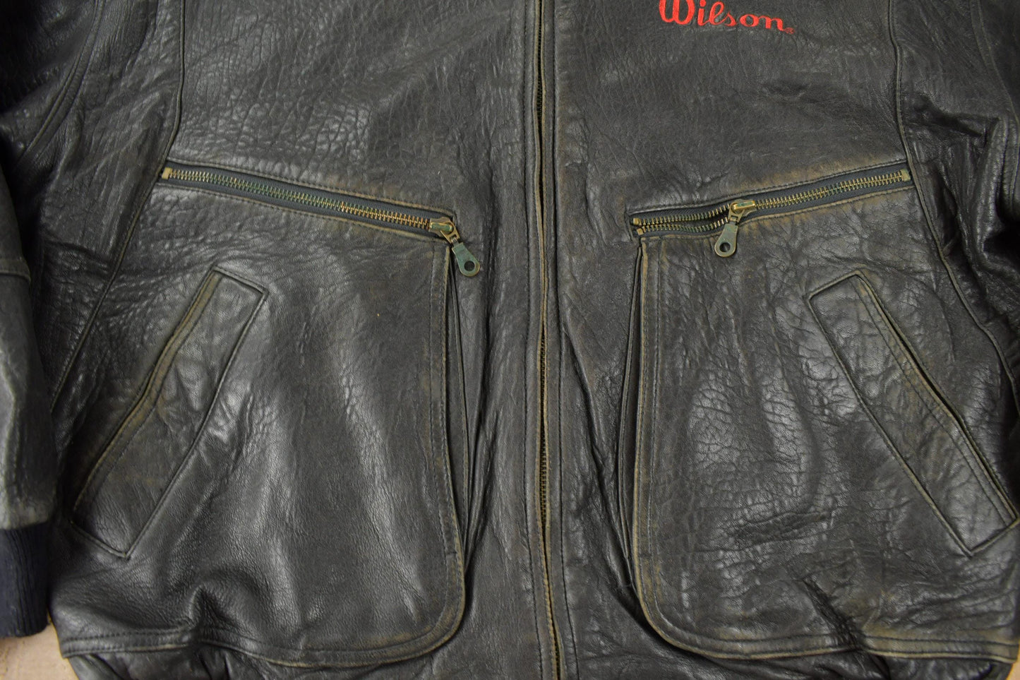 Other Clothing > Gender Neutral Adult Clothing > Jackets & Coats Vintage 1990s Wilson Golf & Tennis Team Embroidered Leather Bomber Jacket Men's Large