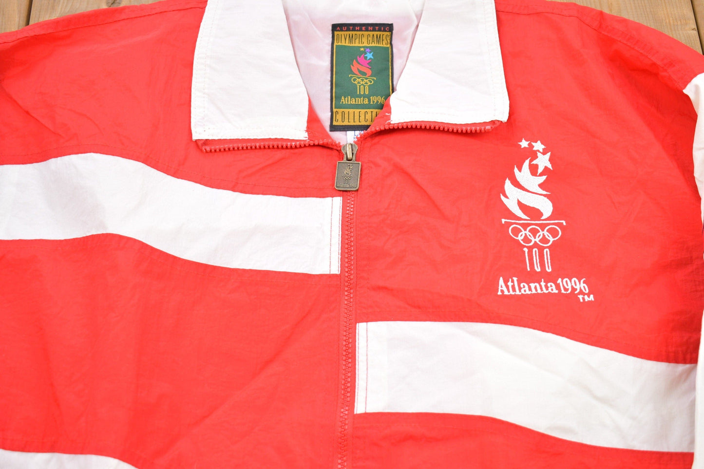 Other Clothing > Gender Neutral Adult Clothing > Jackets & Coats Vintage 1996 Atlanta Olympics All Over Print Windbreaker Jacket Men's L