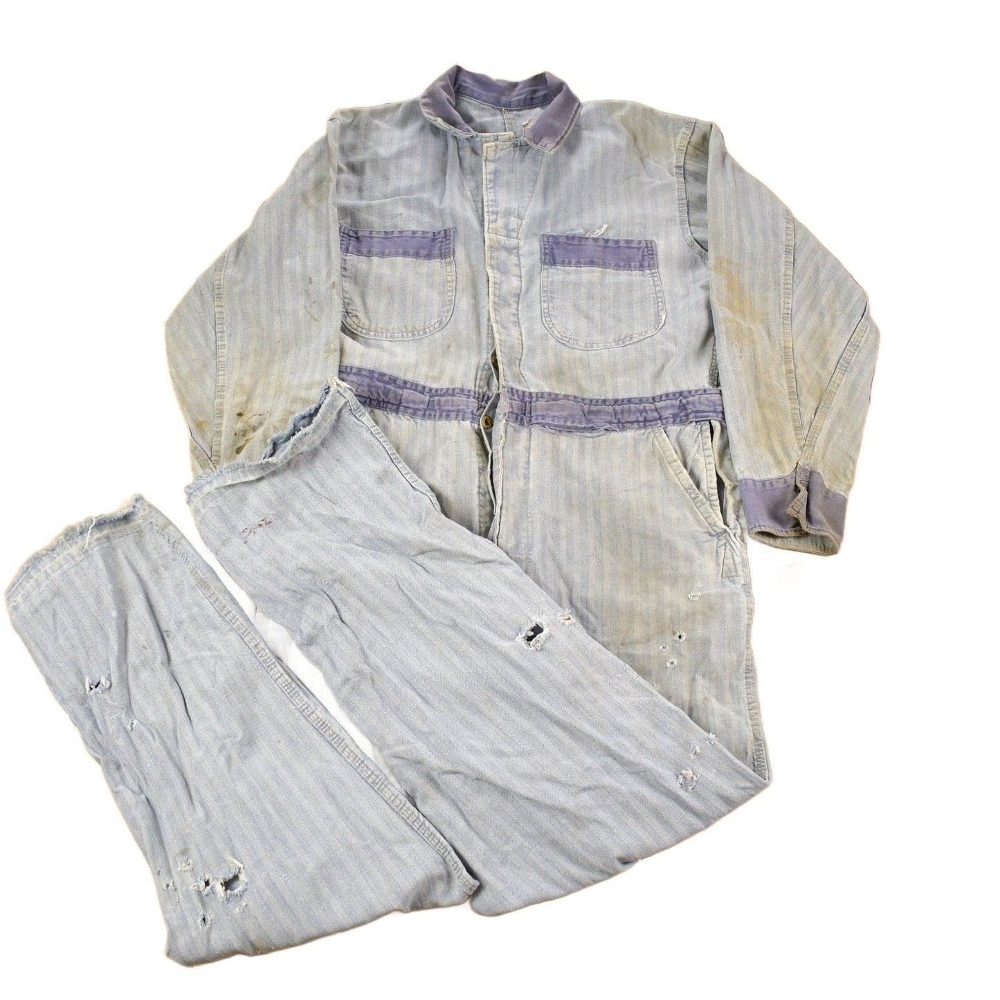 Other Clothing > Gender Neutral Adult Clothing > Overalls & Coveralls Vintage 1930s Perfect Union Made Distressed Denim Button Down Jumpsuit Men's 38 x 28