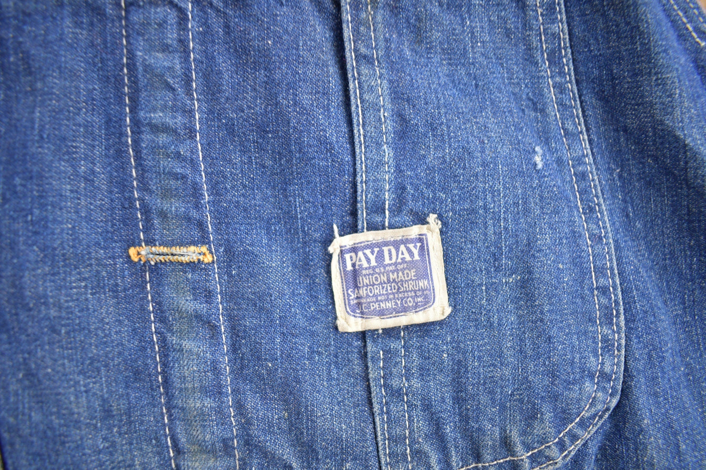 Other Clothing > Gender Neutral Adult Clothing > Overalls & Coveralls Vintage 1940s Pay Day JC Penney Denim Overalls 44 x 29