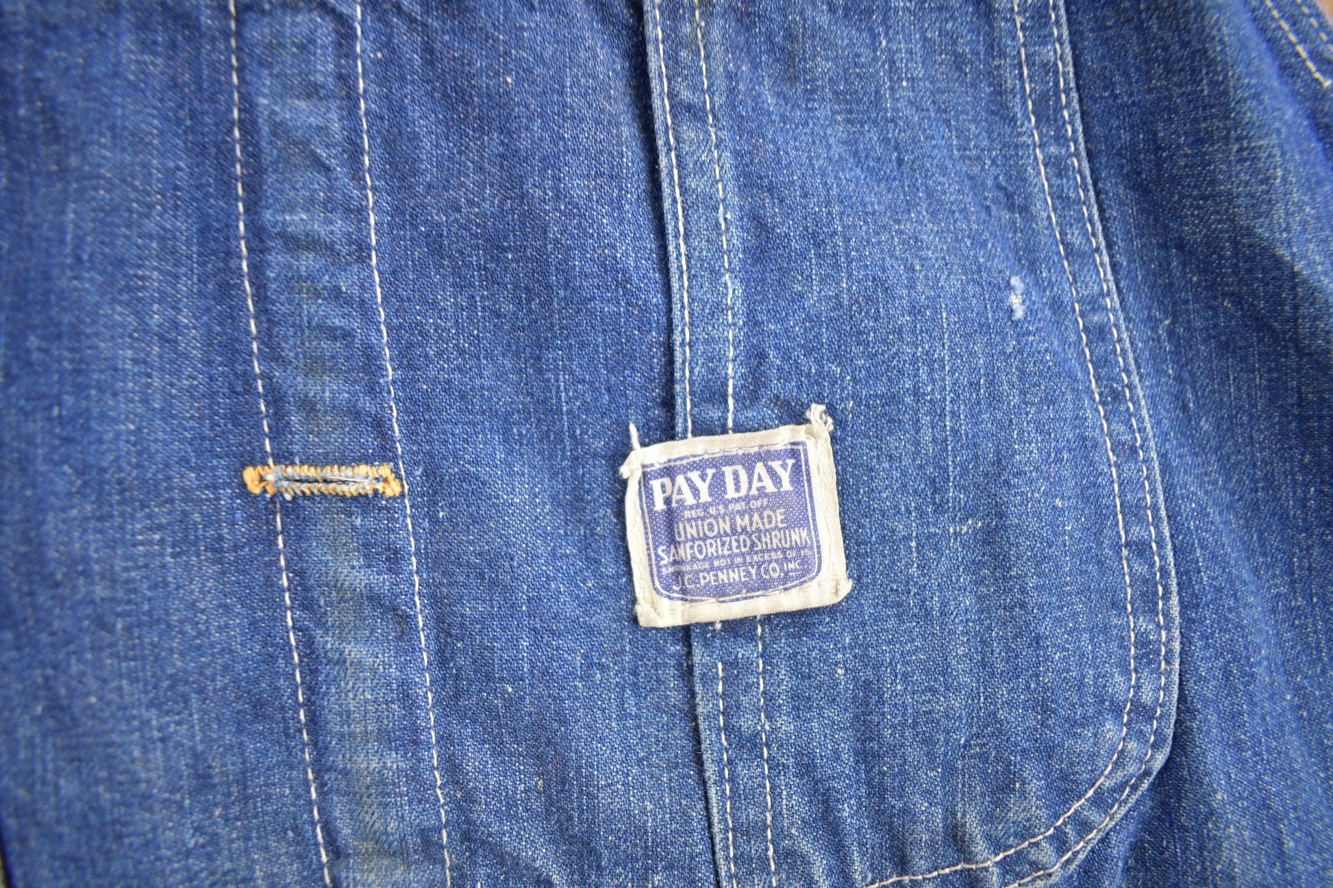 Other Clothing > Gender Neutral Adult Clothing > Overalls & Coveralls Vintage 1940s Pay Day JC Penney Denim Overalls 44 x 29