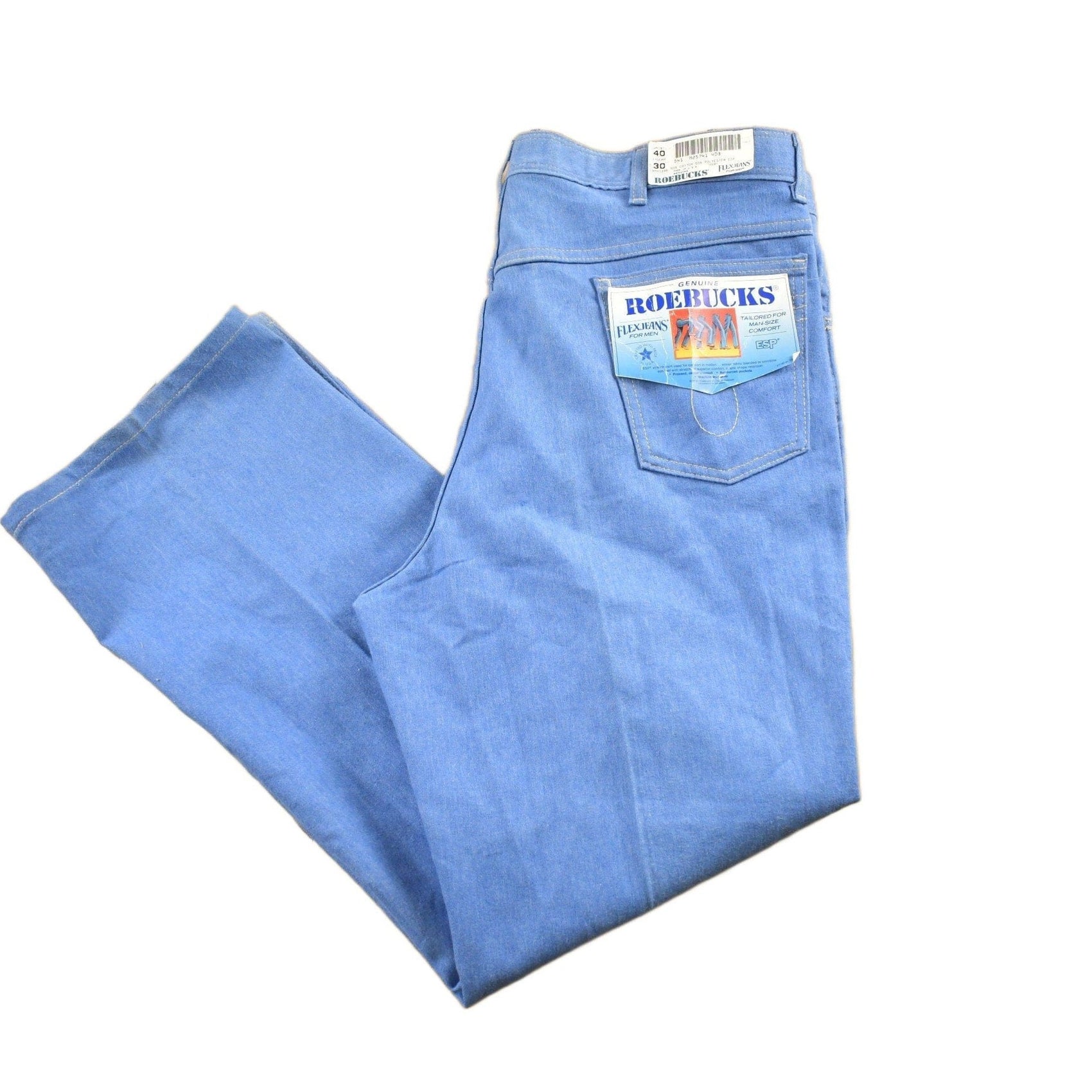 Other Clothing > Gender Neutral Adult Clothing > Pants Vintage 1970s Deadstock Genuine Roebucks Flex Jeans Men's 40 x 30