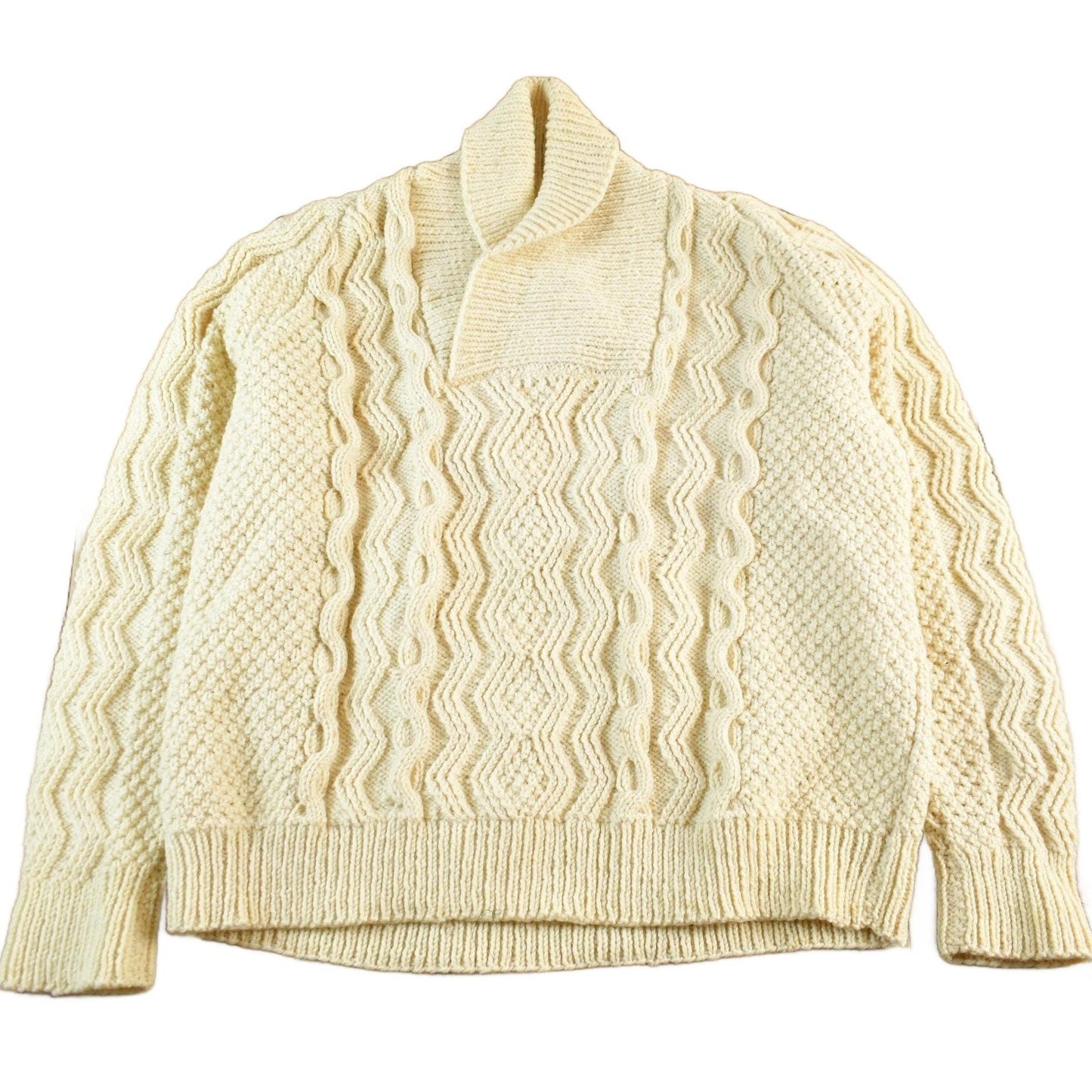 Other Clothing > Gender Neutral Adult Clothing > Sweaters Vintage 1980s Wool Cable Knit Shawl Collar Sweater Women's Medium