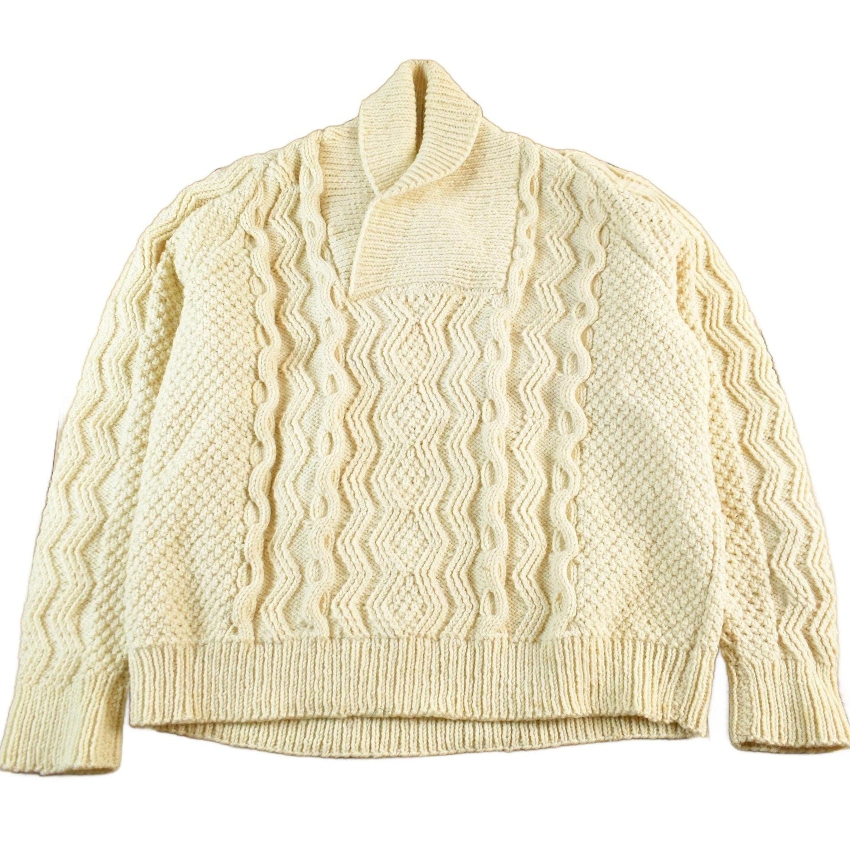 Other Clothing > Gender Neutral Adult Clothing > Sweaters Vintage 1980s Wool Cable Knit Shawl Collar Sweater Women's Medium