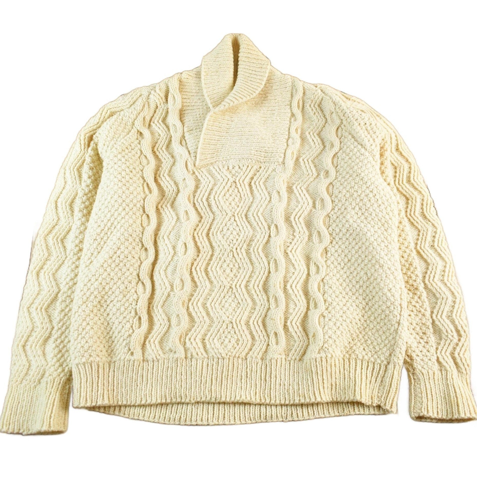 Other Clothing > Gender Neutral Adult Clothing > Sweaters Vintage 1980s Wool Cable Knit Shawl Collar Sweater Women's Medium