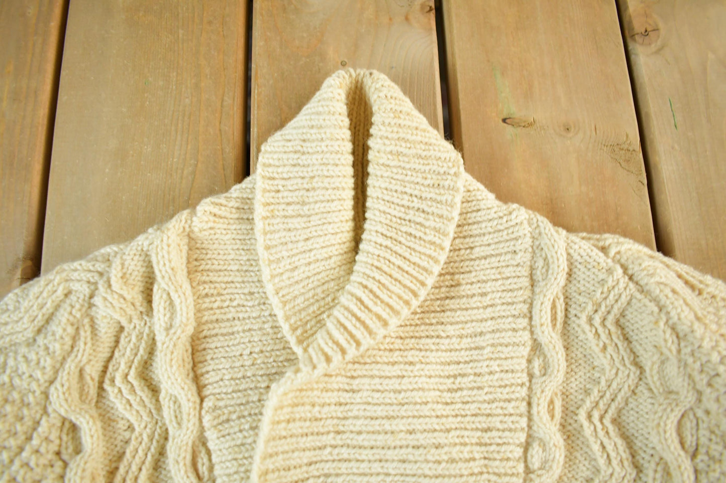 Other Clothing > Gender Neutral Adult Clothing > Sweaters Vintage 1980s Wool Cable Knit Shawl Collar Sweater Women's Medium