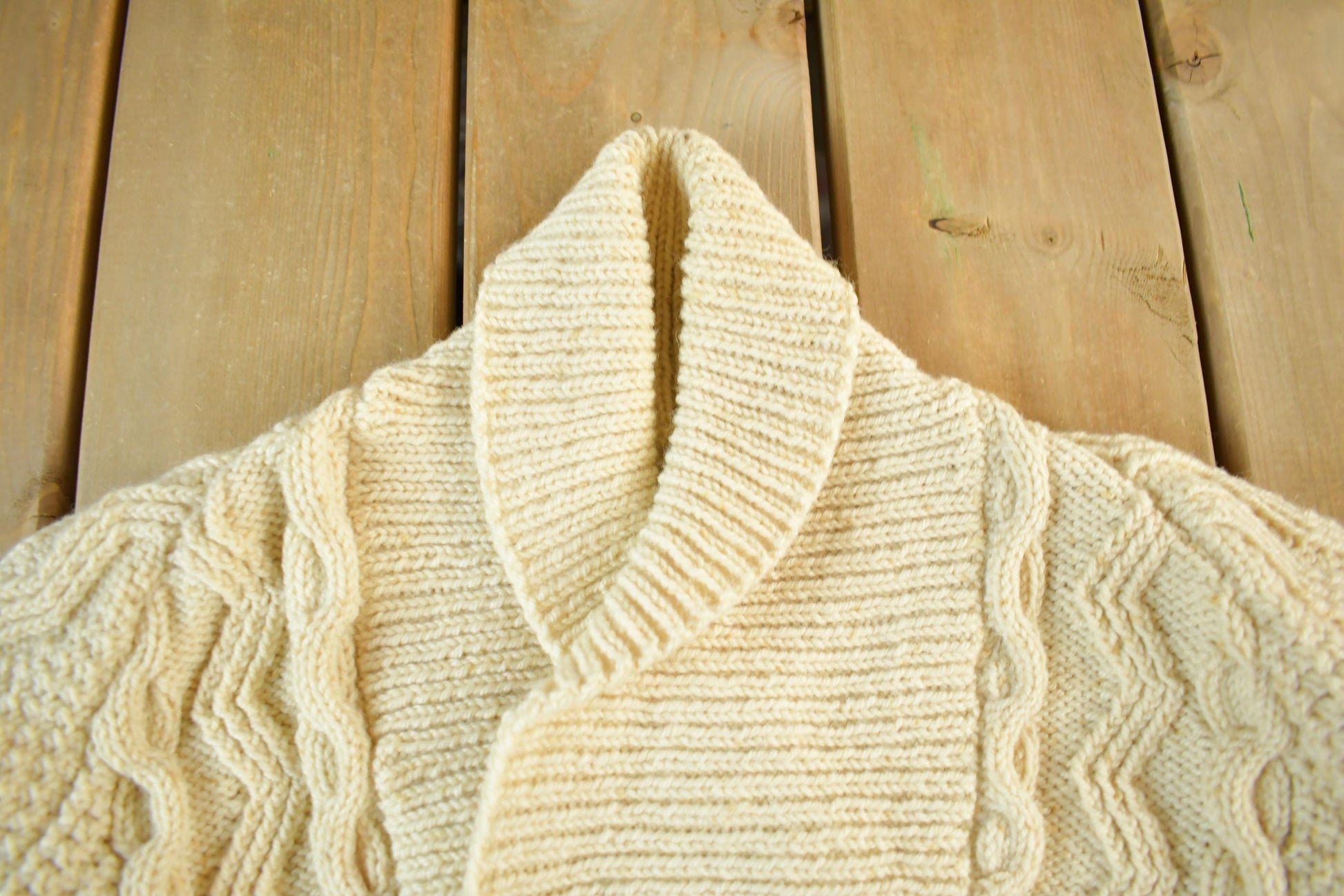 Other Clothing > Gender Neutral Adult Clothing > Sweaters Vintage 1980s Wool Cable Knit Shawl Collar Sweater Women's Medium