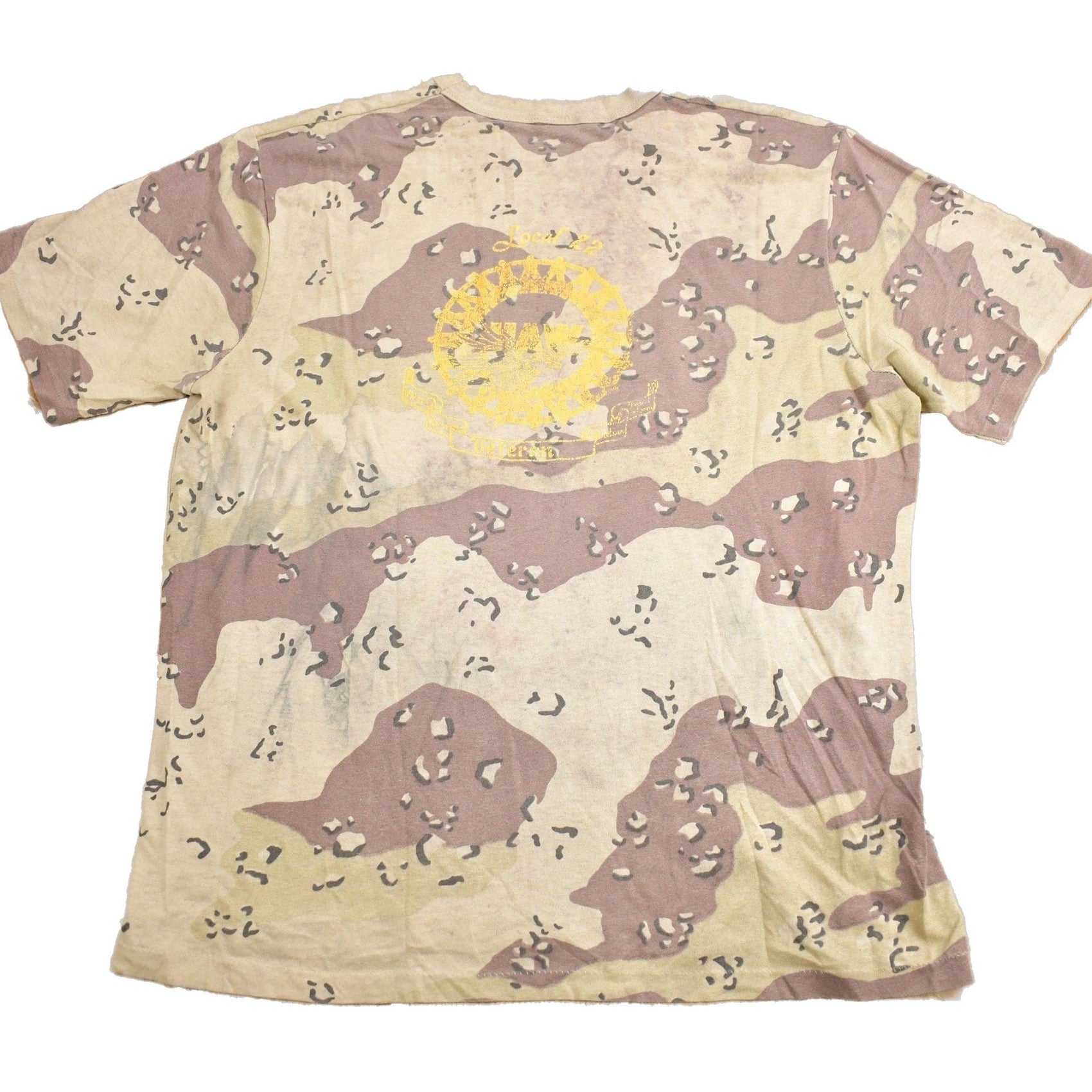 Other Clothing > Gender Neutral Adult Clothing > Tops & Tees > T Shirts Vintage 1980s American Veteran Graphic Desert Camo T Shirt Men's Large