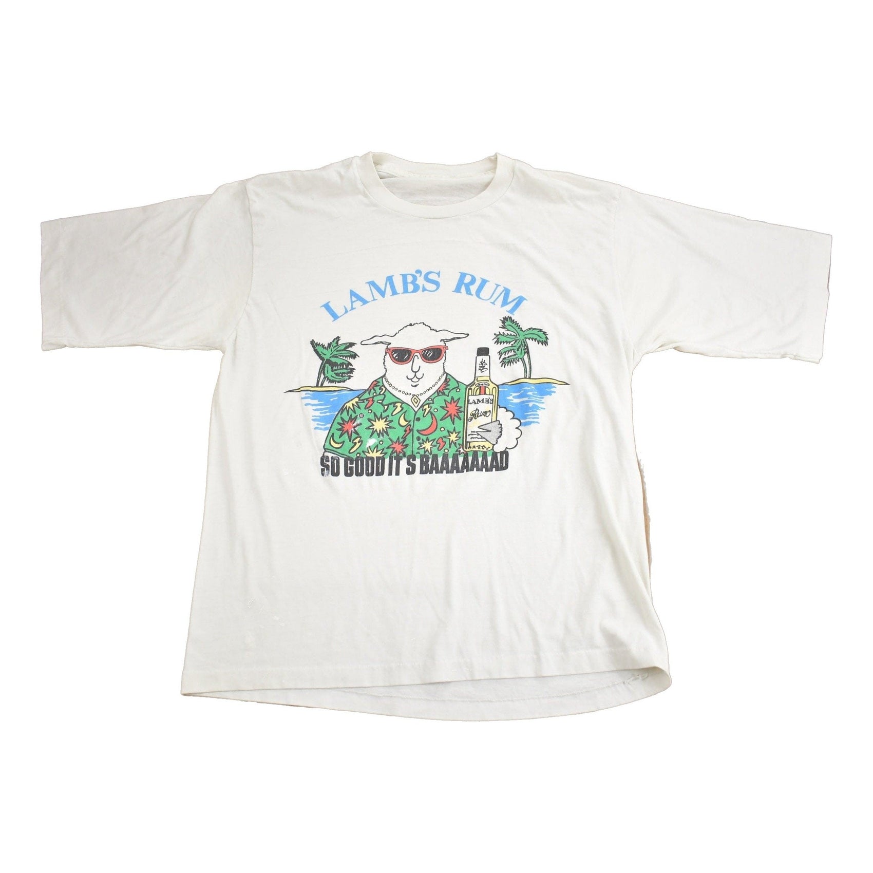 Other Clothing > Gender Neutral Adult Clothing > Tops & Tees > T Shirts Vintage 1980s Lamb's Rum "So Good Its Baaaad" Graphic T Shirt Men's M