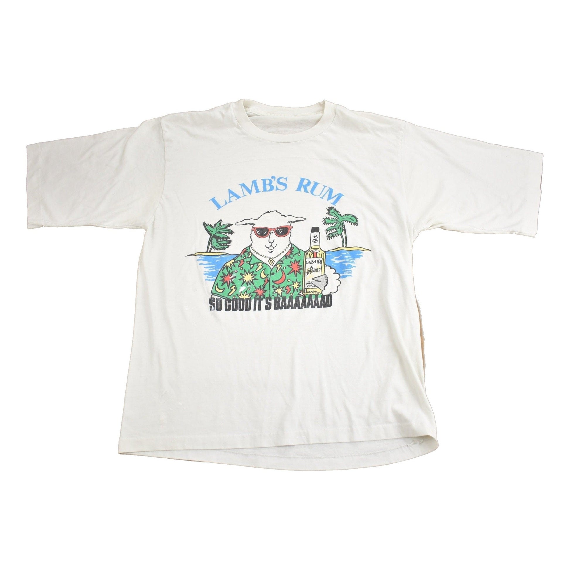 Other Clothing > Gender Neutral Adult Clothing > Tops & Tees > T Shirts Vintage 1980s Lamb's Rum "So Good Its Baaaad" Graphic T Shirt Men's M