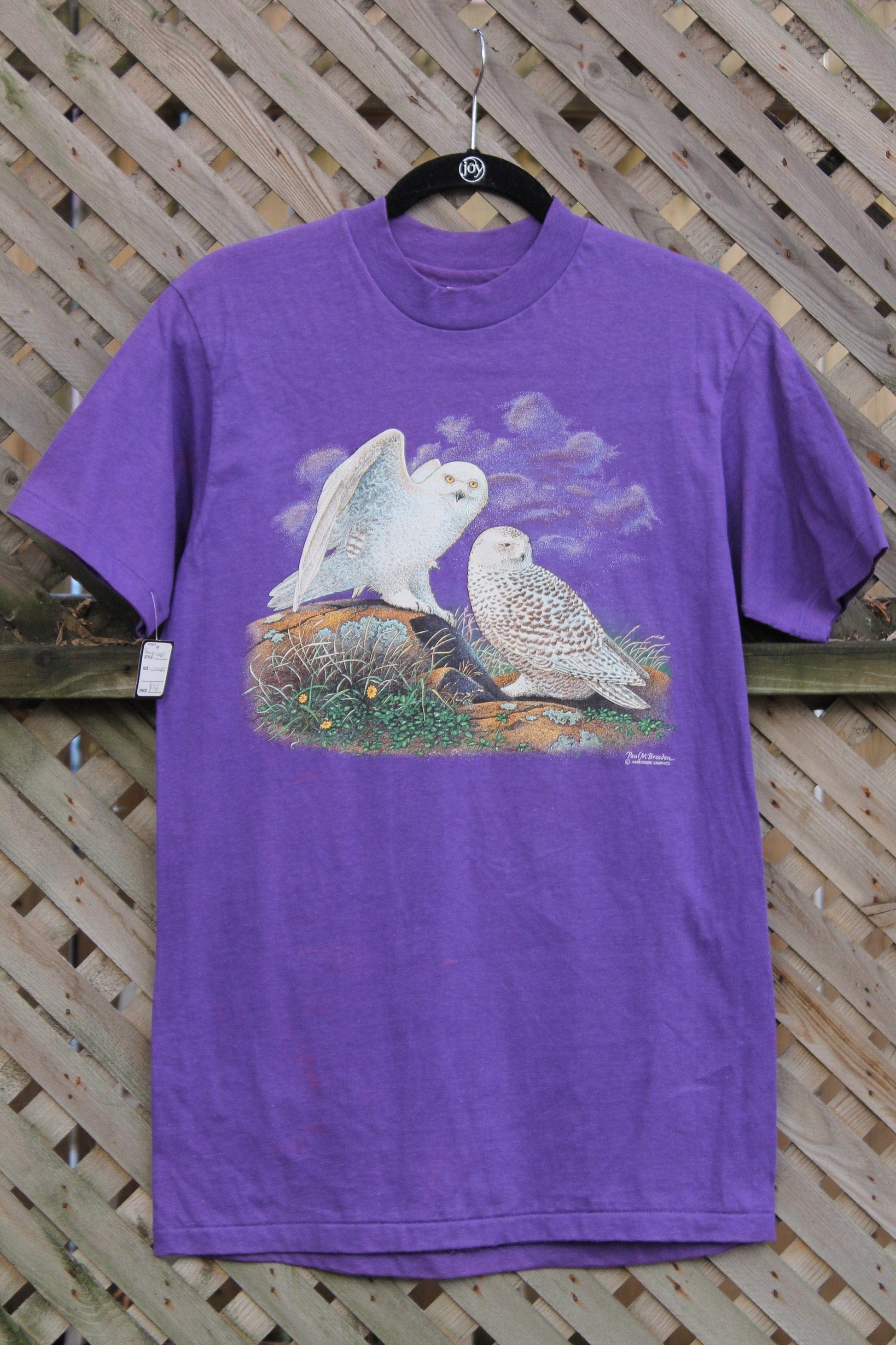 Other Clothing > Gender Neutral Adult Clothing > Tops & Tees > T Shirts Vintage 1980s White Owl Theme Graphic T-Shirt Men's Medium