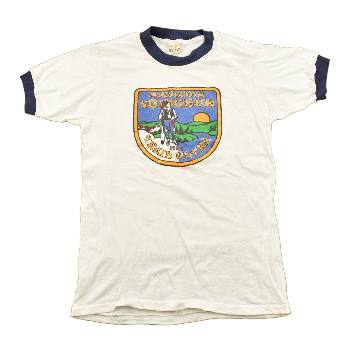 Other Clothing > Gender Neutral Adult Clothing > Tops & Tees > T Shirts Vintage 1982 Minnesota Voyageur Trail Ultra Souvenir Ringer T-Shirt Men's Medium