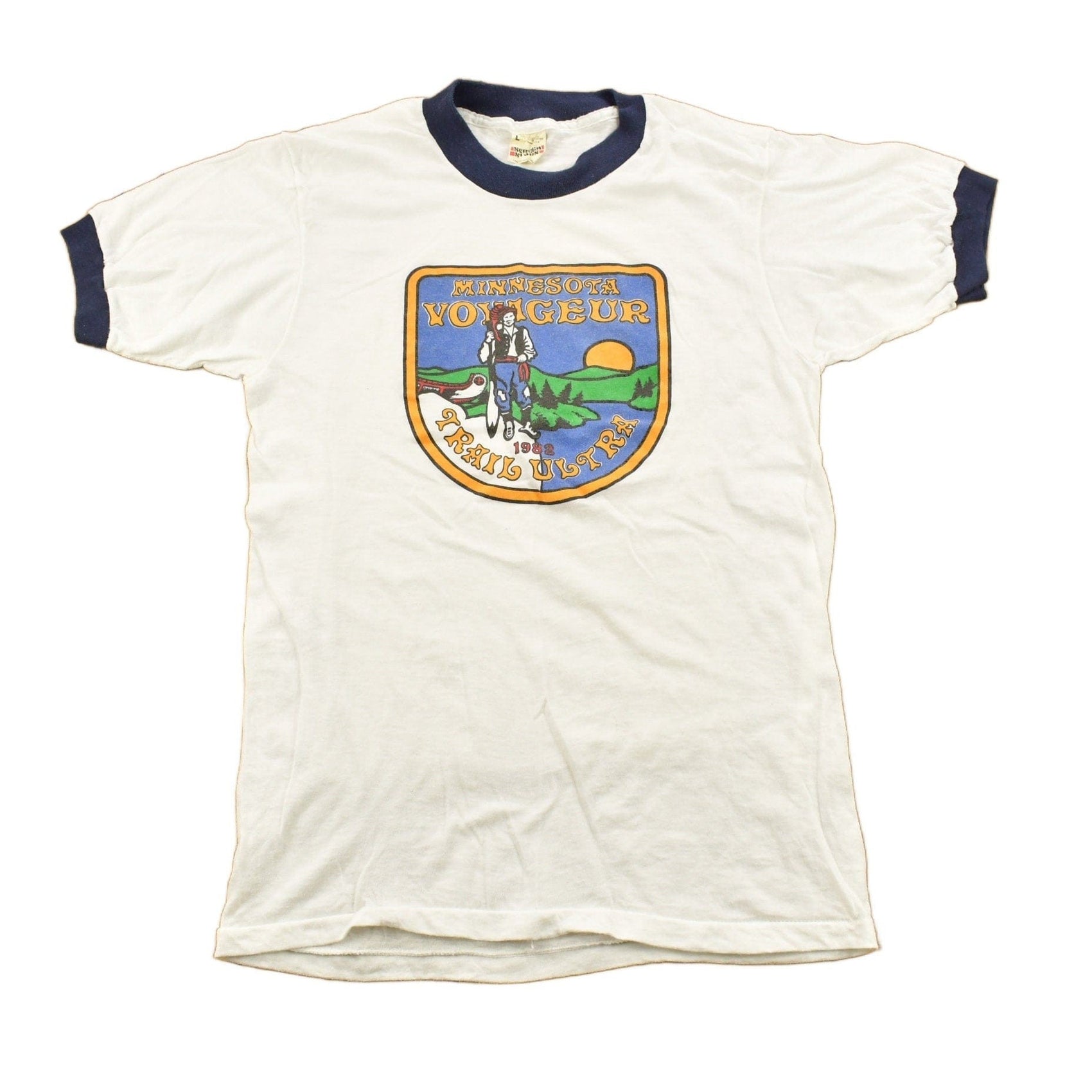 Other Clothing > Gender Neutral Adult Clothing > Tops & Tees > T Shirts Vintage 1982 Minnesota Voyageur Trail Ultra Souvenir Ringer T-Shirt Men's Medium