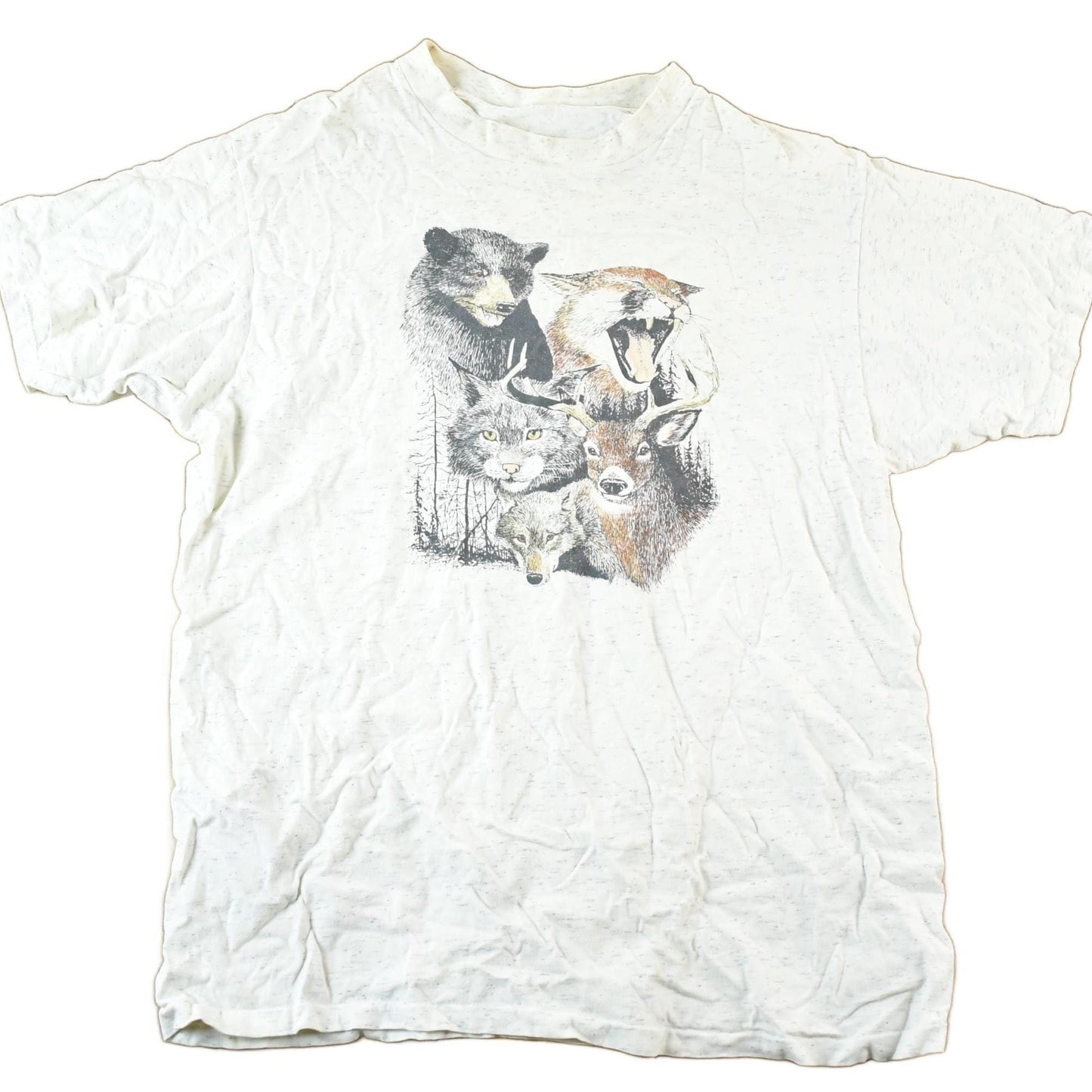 Other Clothing > Gender Neutral Adult Clothing > Tops & Tees > T Shirts Vintage 1990s Forest Animals Outdoorsman Wolf T-Shirt Mens L