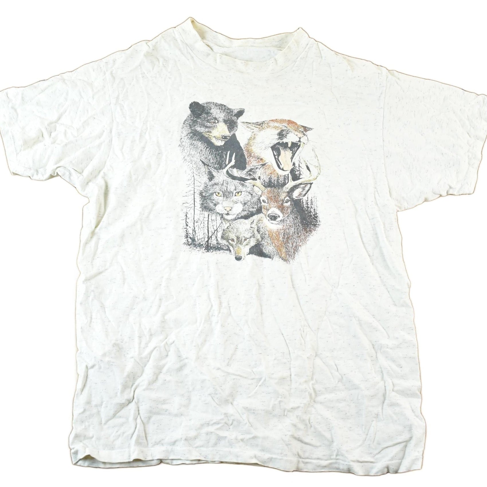 Other Clothing > Gender Neutral Adult Clothing > Tops & Tees > T Shirts Vintage 1990s Forest Animals Outdoorsman Wolf T-Shirt Mens L