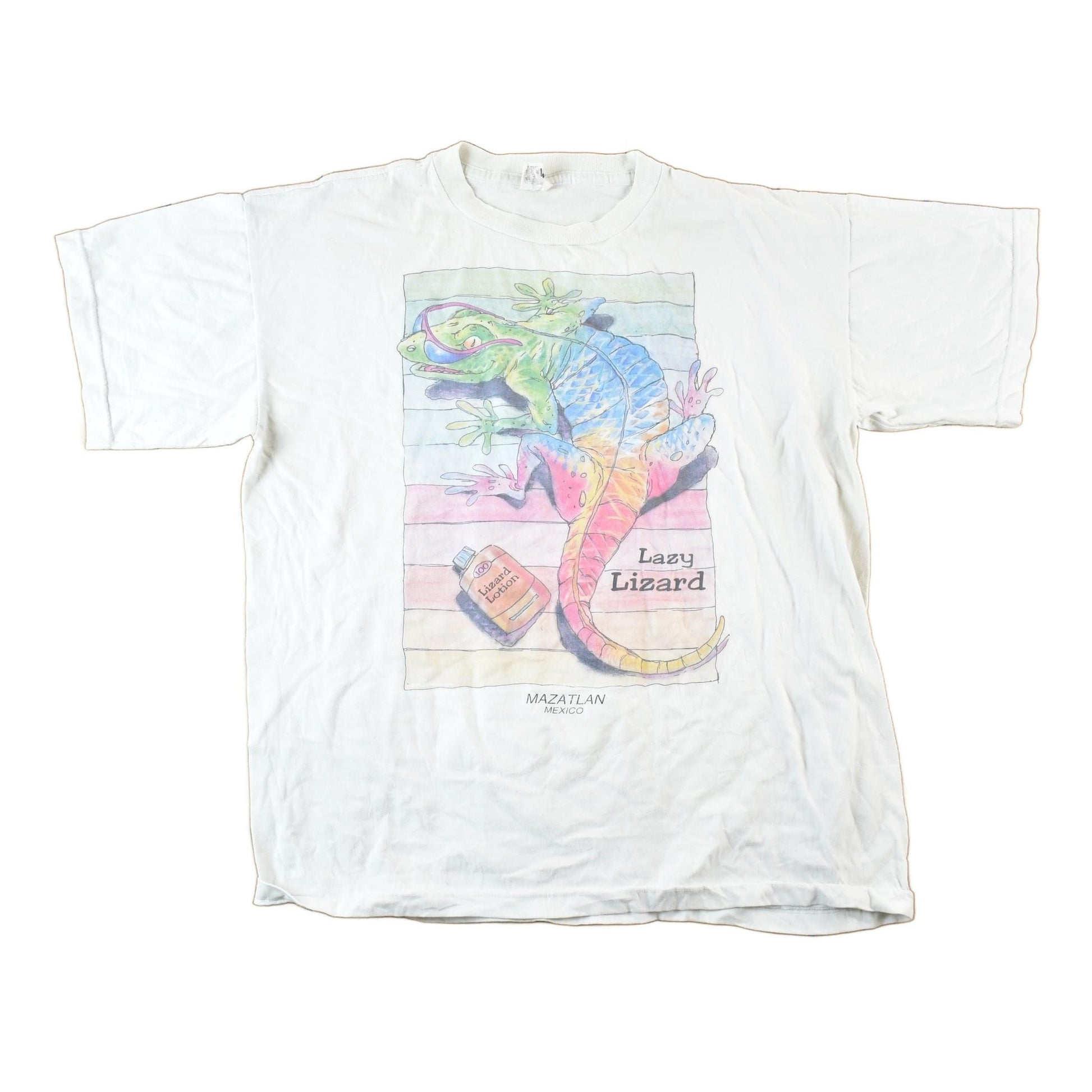 Other Clothing > Gender Neutral Adult Clothing > Tops & Tees > T Shirts Vintage 1990s Lazy Lizard Lotion Souvenir Mazatlan T Shirt Mens L