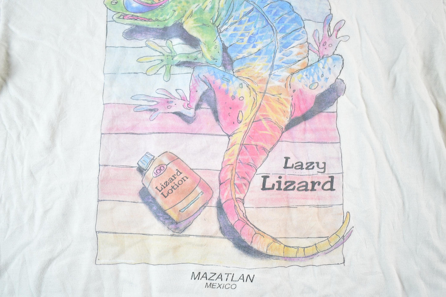 Other Clothing > Gender Neutral Adult Clothing > Tops & Tees > T Shirts Vintage 1990s Lazy Lizard Lotion Souvenir Mazatlan T Shirt Mens L