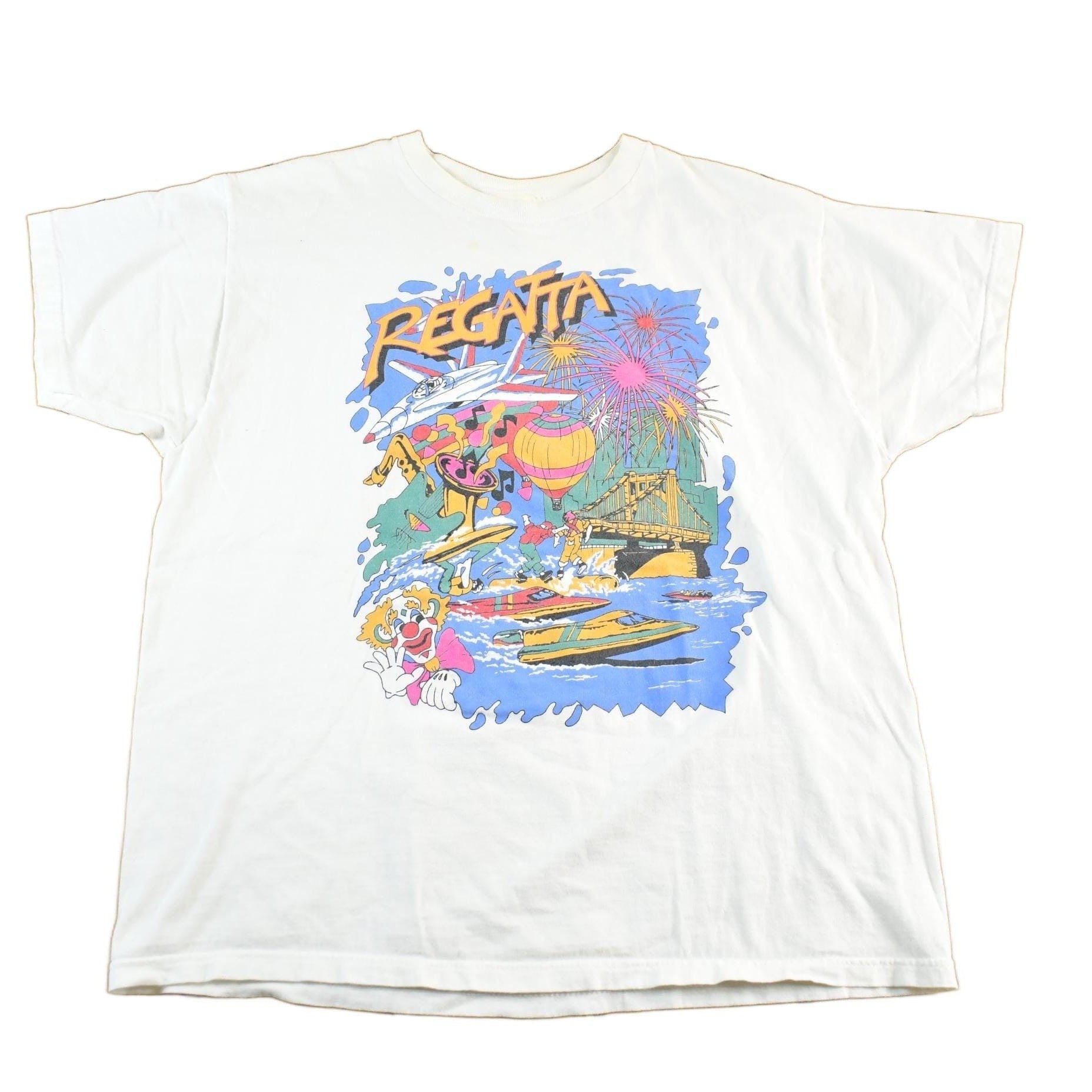 Other Clothing > Gender Neutral Adult Clothing > Tops & Tees > T Shirts Vintage 1990s Regatta Festival Graphic Print T-Shirt Women's XL