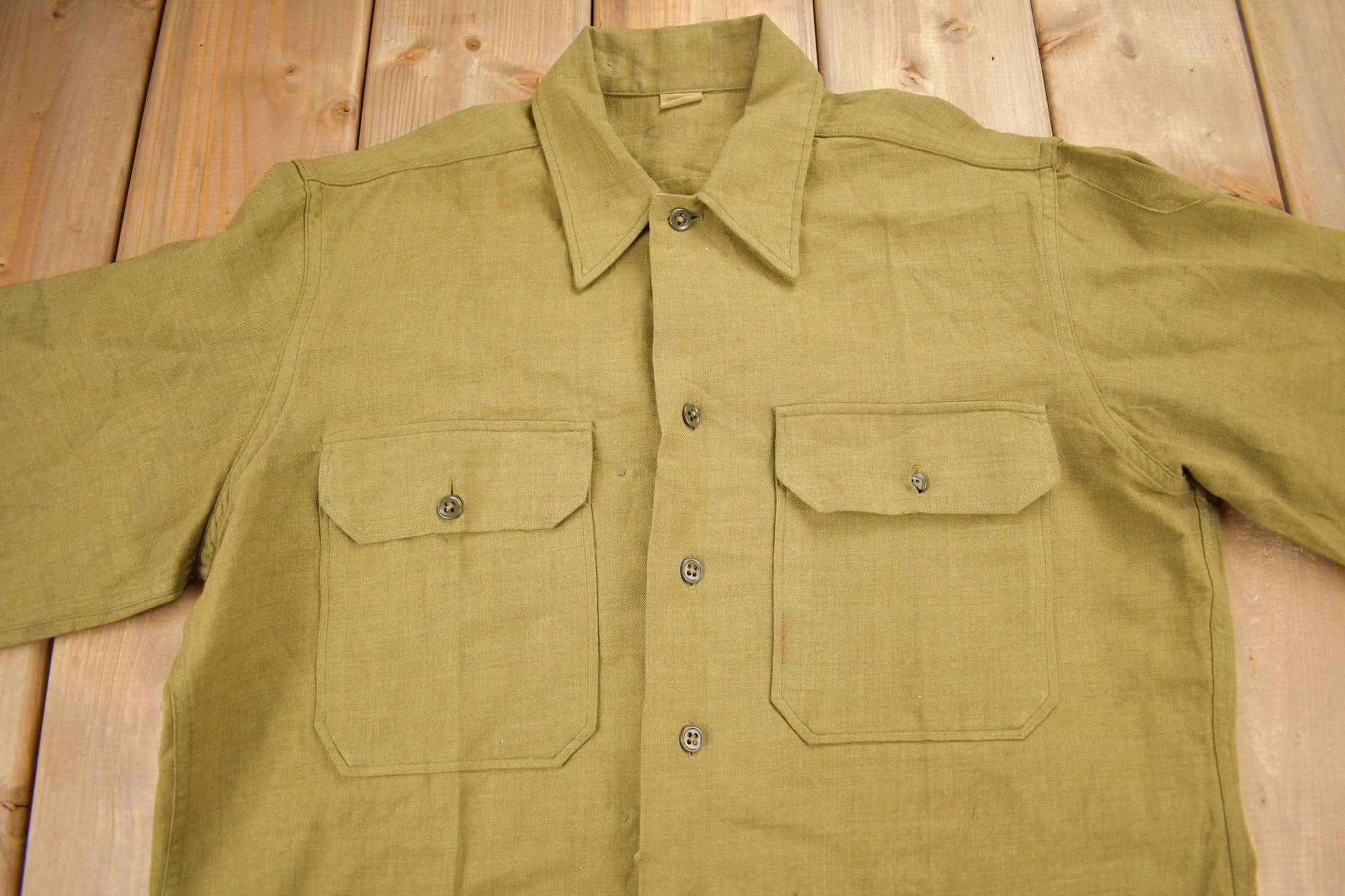 Other Clothing > Men's Clothing > Shirts & Tees > Oxfords & Button Downs Vintage 1940s Military Button Up Shirt Men's Large/ True Vintage / Militaria / Authentic Military Gear