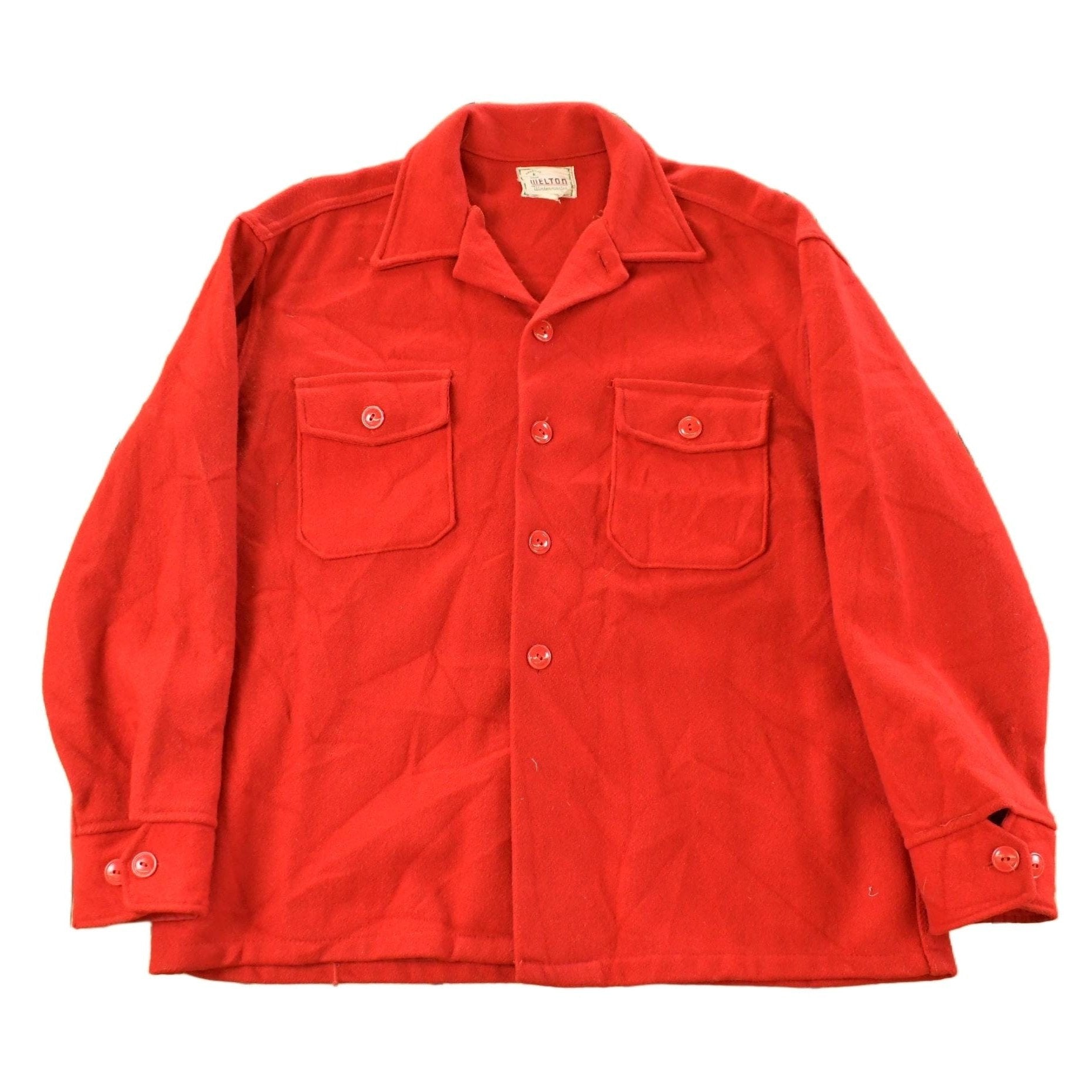 Other Clothing > Men's Clothing > Shirts & Tees > Oxfords & Button Downs Vintage 1950s Melton Outer-Wear Button Up Flannel Wool Hunting Shirt Jacket Men's L