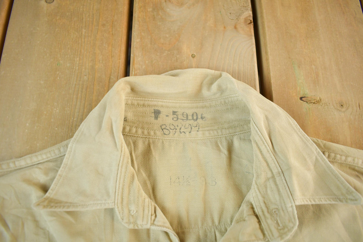 Other Clothing > Men's Clothing > Shirts & Tees > Oxfords & Button Downs Vintage 1950s Military Khaki Button Up Shirt Men's Large