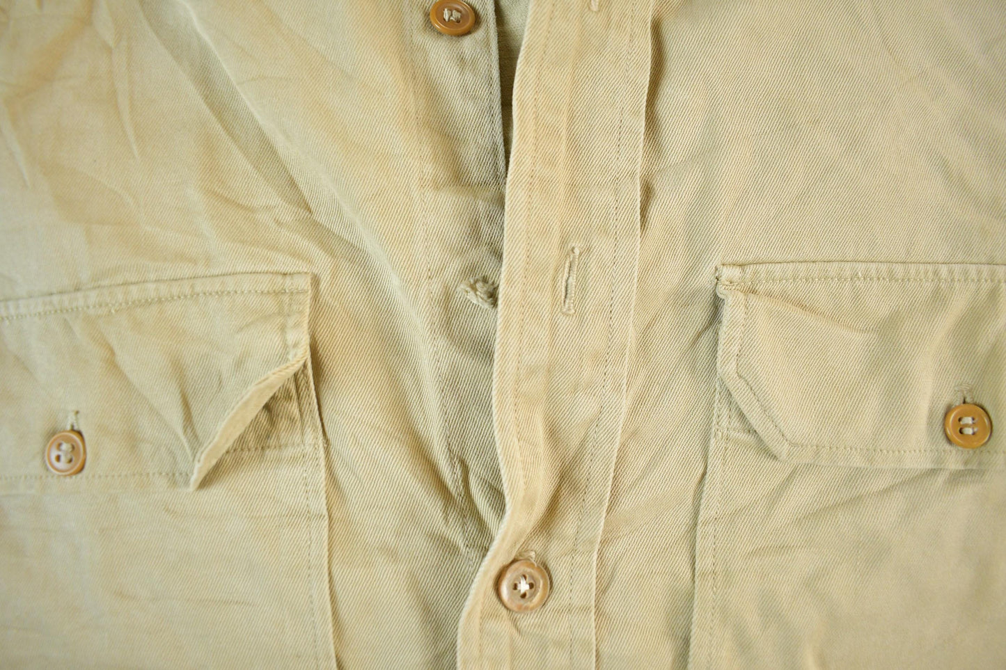 Other Clothing > Men's Clothing > Shirts & Tees > Oxfords & Button Downs Vintage 1950s Military Khaki Button Up Shirt Men's Large