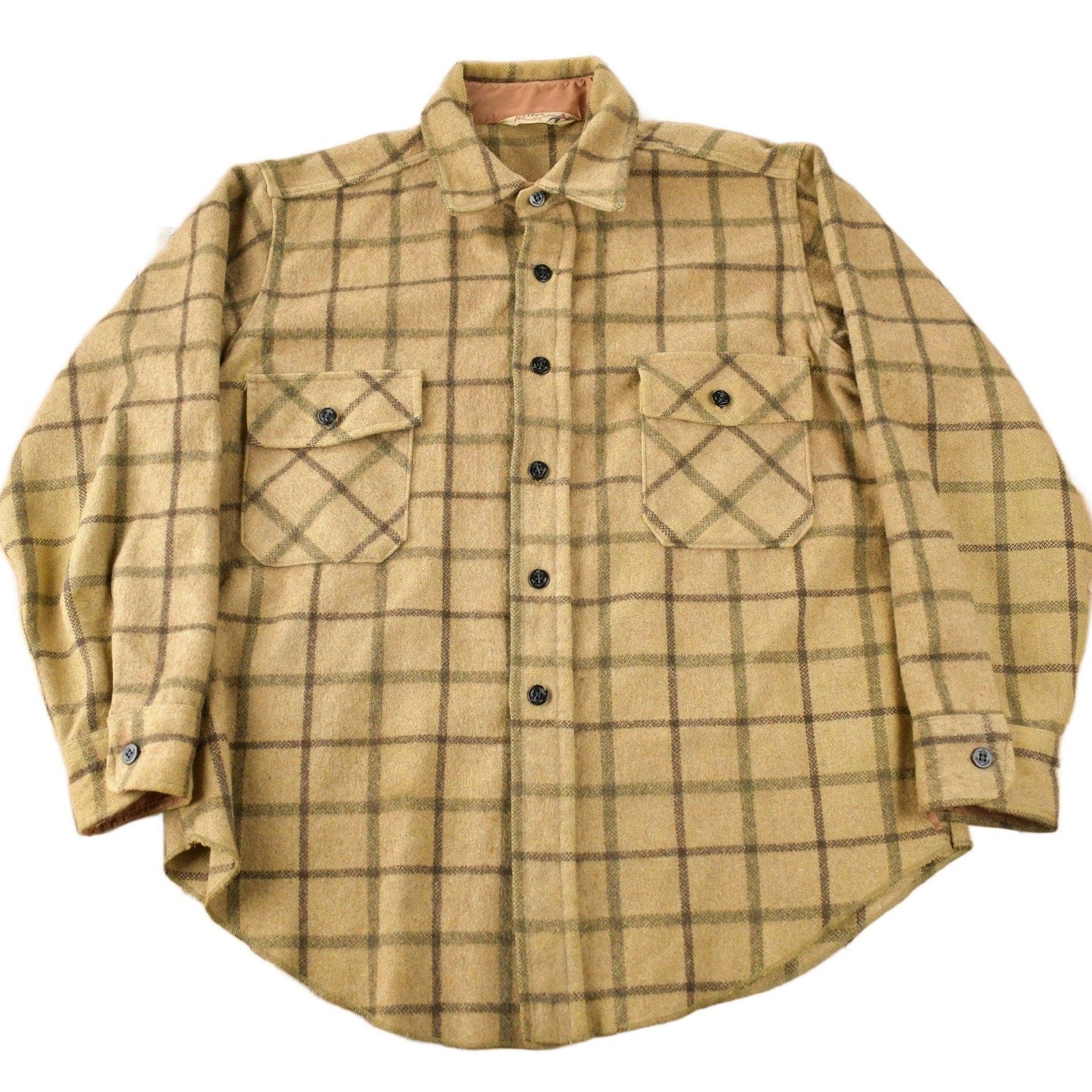 Other Clothing > Men's Clothing > Shirts & Tees > Oxfords & Button Downs Vintage 1950s Peters Whaler Plaid Wool Button Up Flannel Men's Large Workwear