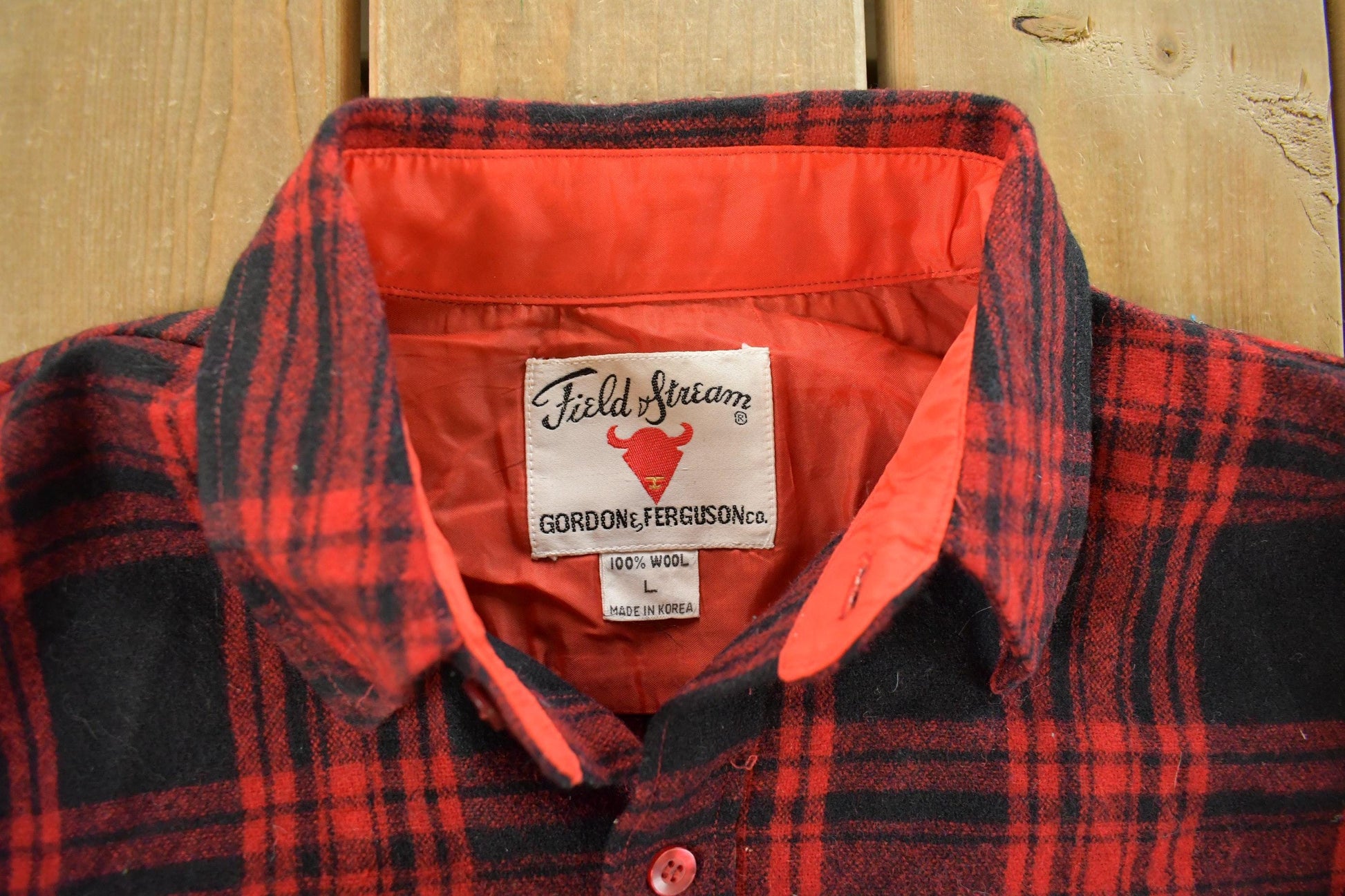Other Clothing > Men's Clothing > Shirts & Tees > Oxfords & Button Downs Vintage 1960s Field & Stream Gordon Ferguson Co Wool Plaid Flannel Button Up Shirt Men's Large