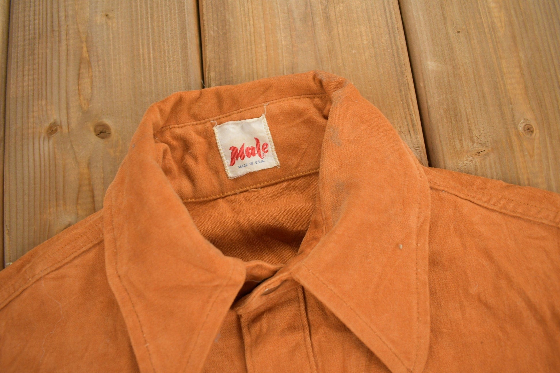Other Clothing > Men's Clothing > Shirts & Tees > Oxfords & Button Downs Vintage 1960s Male Burnt Orange Shacket Button Up Women's S