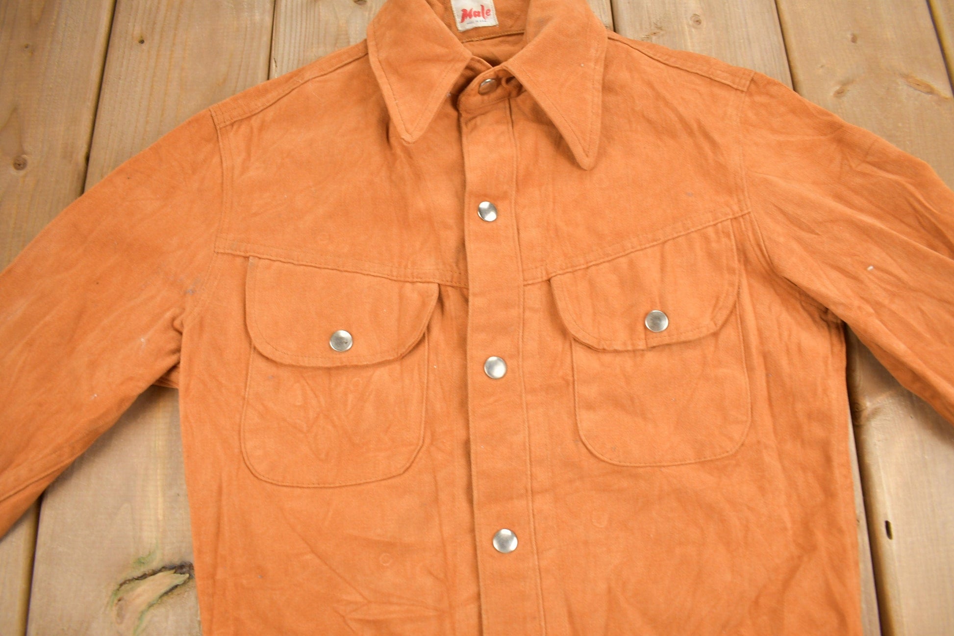 Other Clothing > Men's Clothing > Shirts & Tees > Oxfords & Button Downs Vintage 1960s Male Burnt Orange Shacket Button Up Women's S