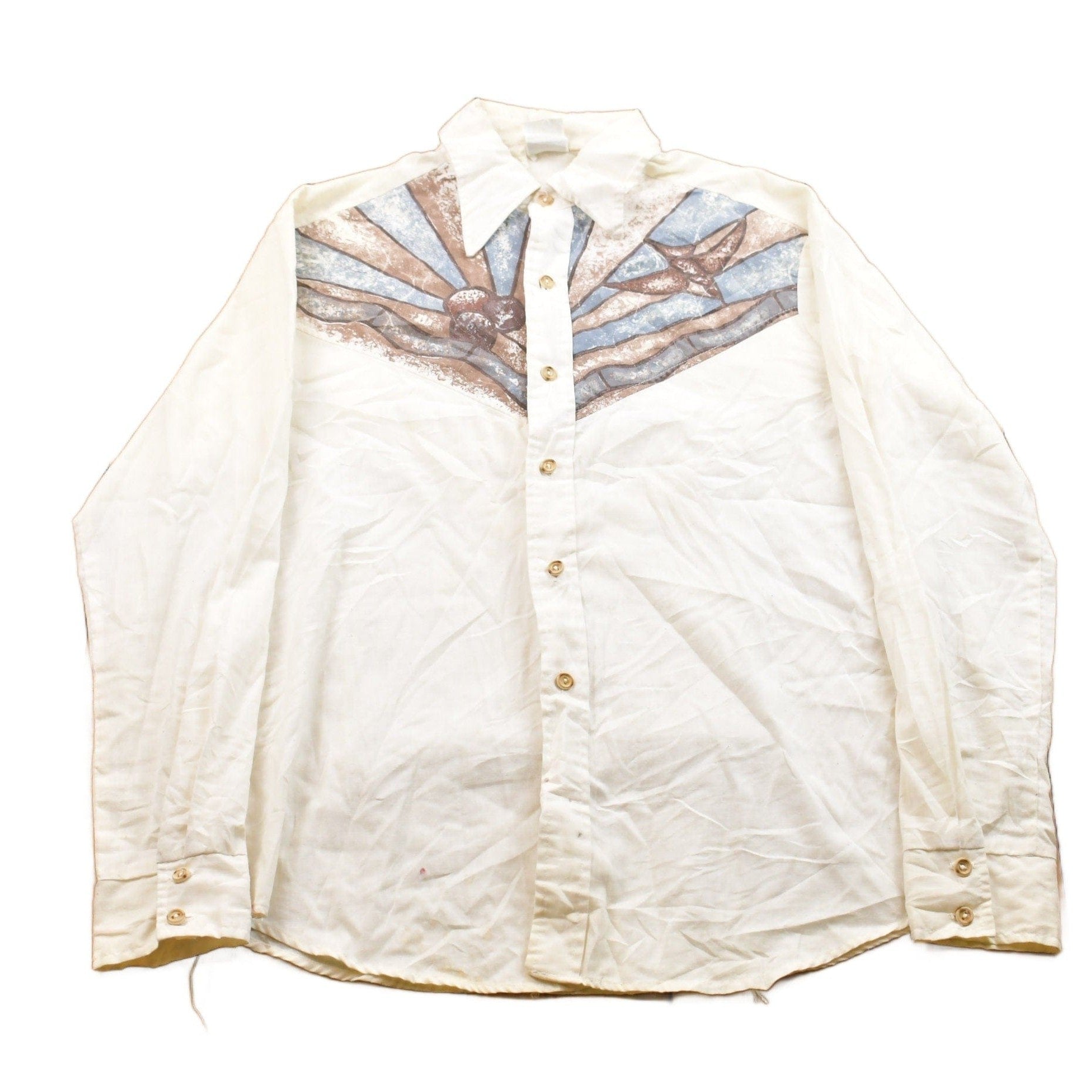 Other Clothing > Men's Clothing > Shirts & Tees > Oxfords & Button Downs Vintage 1960s Stained Glass Button Up Shirt Men's Large