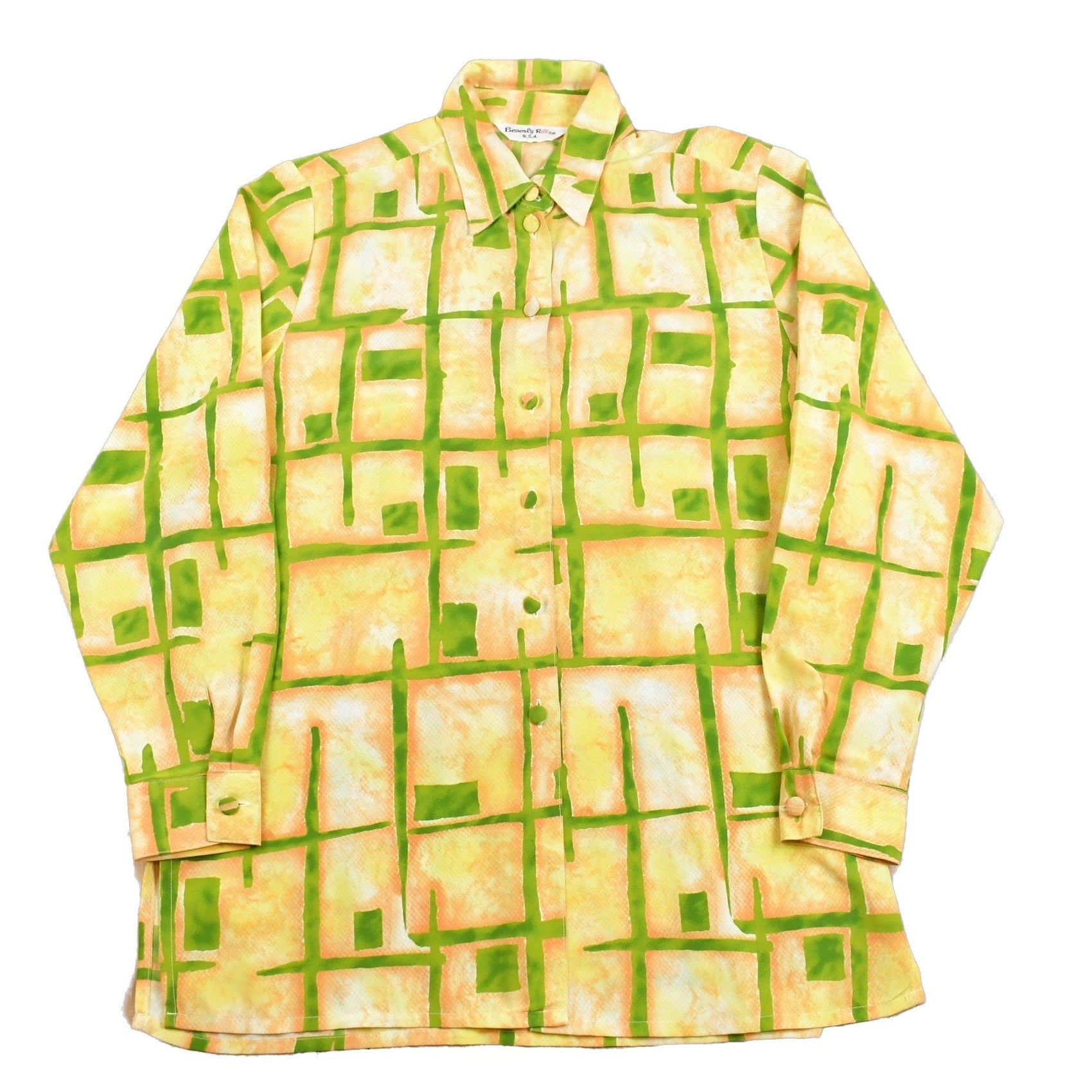 Other Clothing > Men's Clothing > Shirts & Tees > Oxfords & Button Downs Vintage 1980s Beverly Rose Polyester Button Up Shirt Men's XL