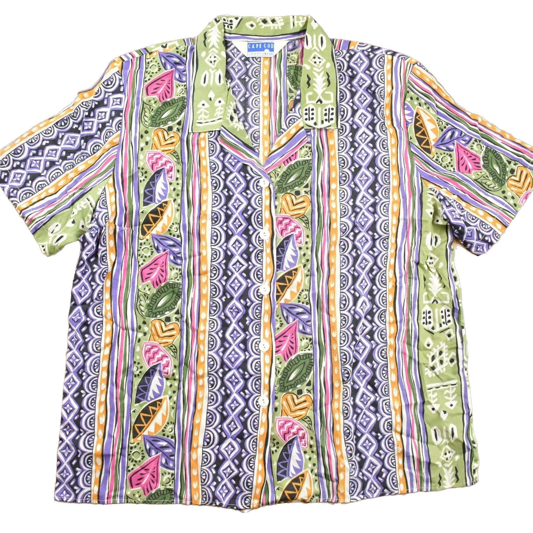 Other Clothing > Men's Clothing > Shirts & Tees > Oxfords & Button Downs Vintage 1980s Cape Cod Sportswear Abstract Floral Button Up Shirt Men's Large