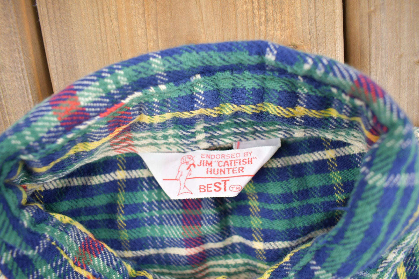 Other Clothing > Men's Clothing > Shirts & Tees > Oxfords & Button Downs Vintage 1980s Jim "Catfish" Hunter Plaid Flannel Button Up Shirt Men's XL