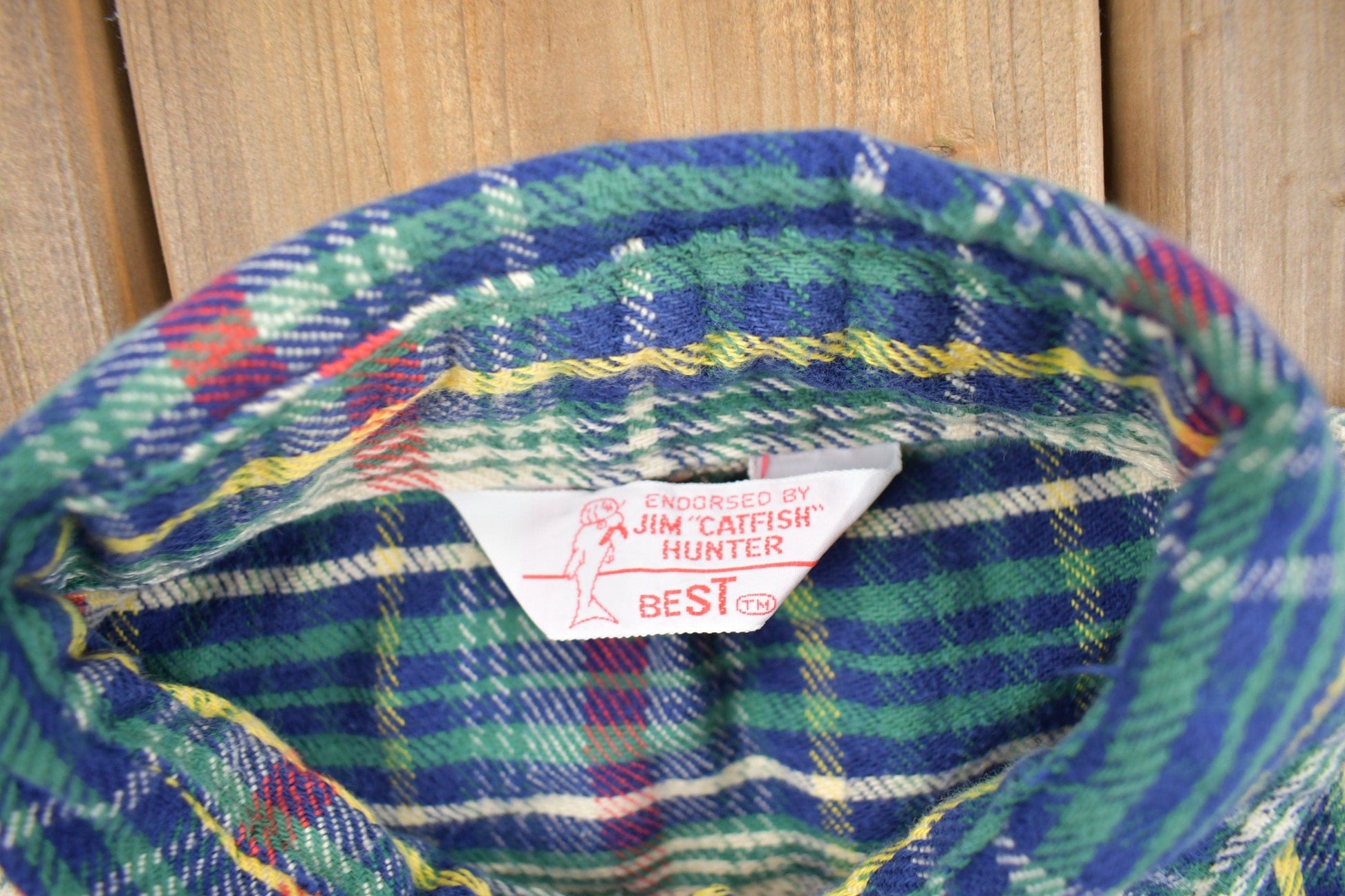 Other Clothing > Men's Clothing > Shirts & Tees > Oxfords & Button Downs Vintage 1980s Jim "Catfish" Hunter Plaid Flannel Button Up Shirt Men's XL