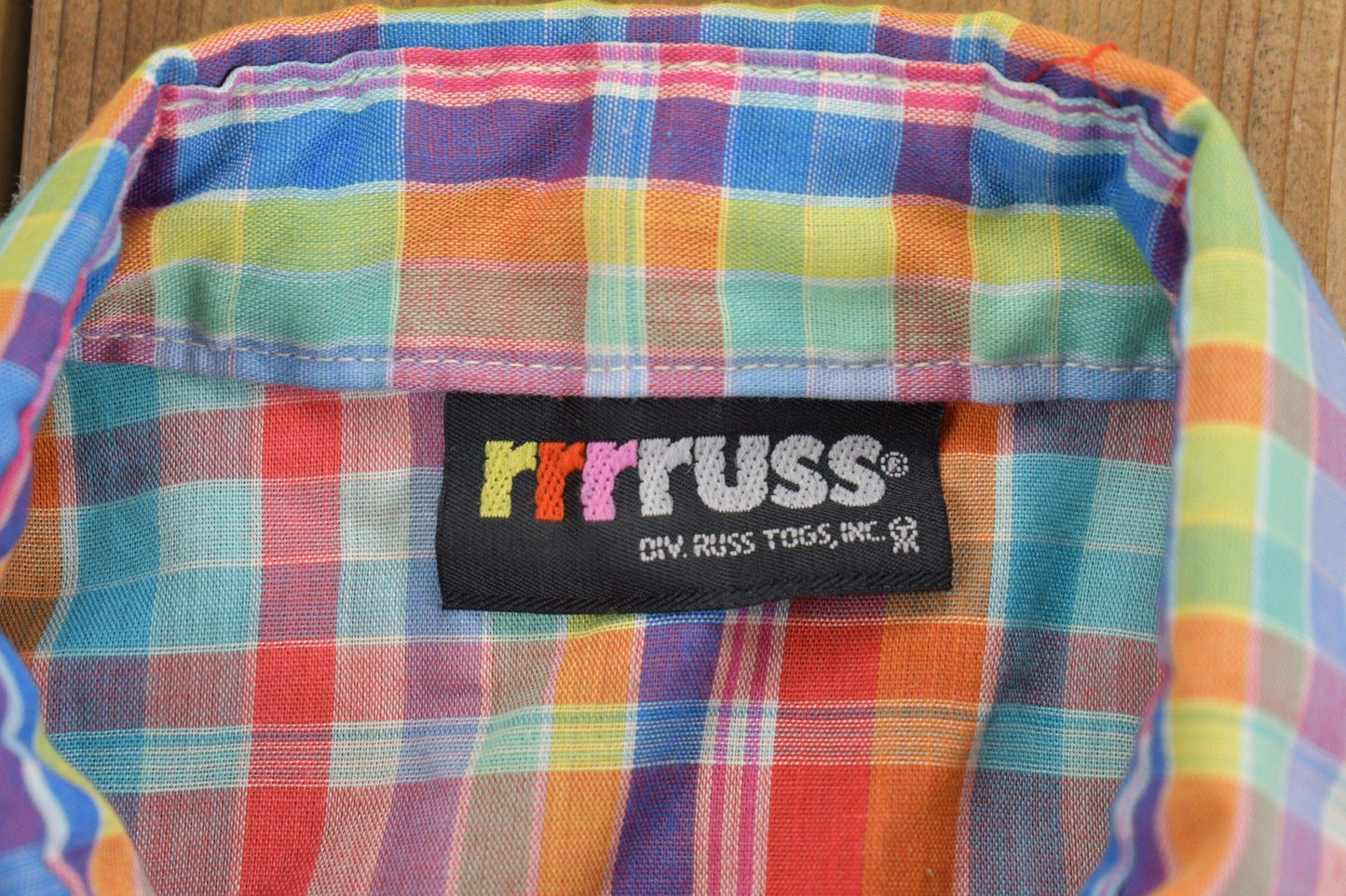 Other Clothing > Men's Clothing > Shirts & Tees > Oxfords & Button Downs Vintage 1980s rrrRuss Plaid Button Up Shirt Men's Small