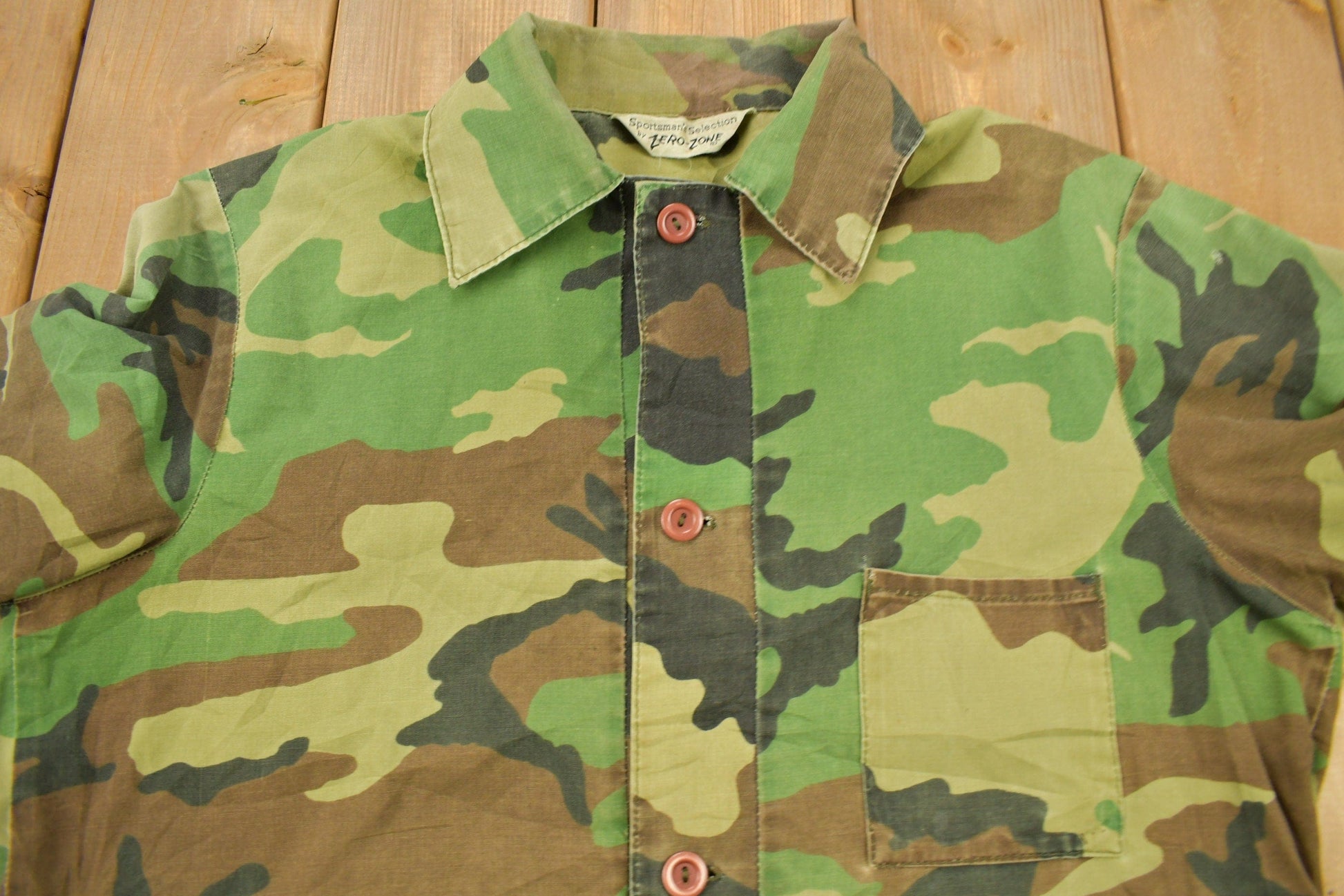 Other Clothing > Men's Clothing > Shirts & Tees > Oxfords & Button Downs Vintage 1980s Sportsman Selection By Zero Zone Camouflage Button Up Shirt Men's Large