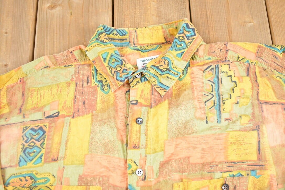 Other Clothing > Men's Clothing > Shirts & Tees > Oxfords & Button Downs Vintage 1980s Tussah Silk Button Up Shirt Men's XL