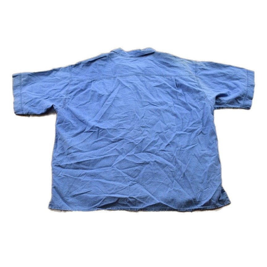 Other Clothing > Men's Clothing > Shirts & Tees > Oxfords & Button Downs Vintage 1990s Blank Jean Short Sleeve Button Up Shirt / 1990s Button Up / Vintage Jean Button Up / Basic Button Up / Vintage Jean Shirt