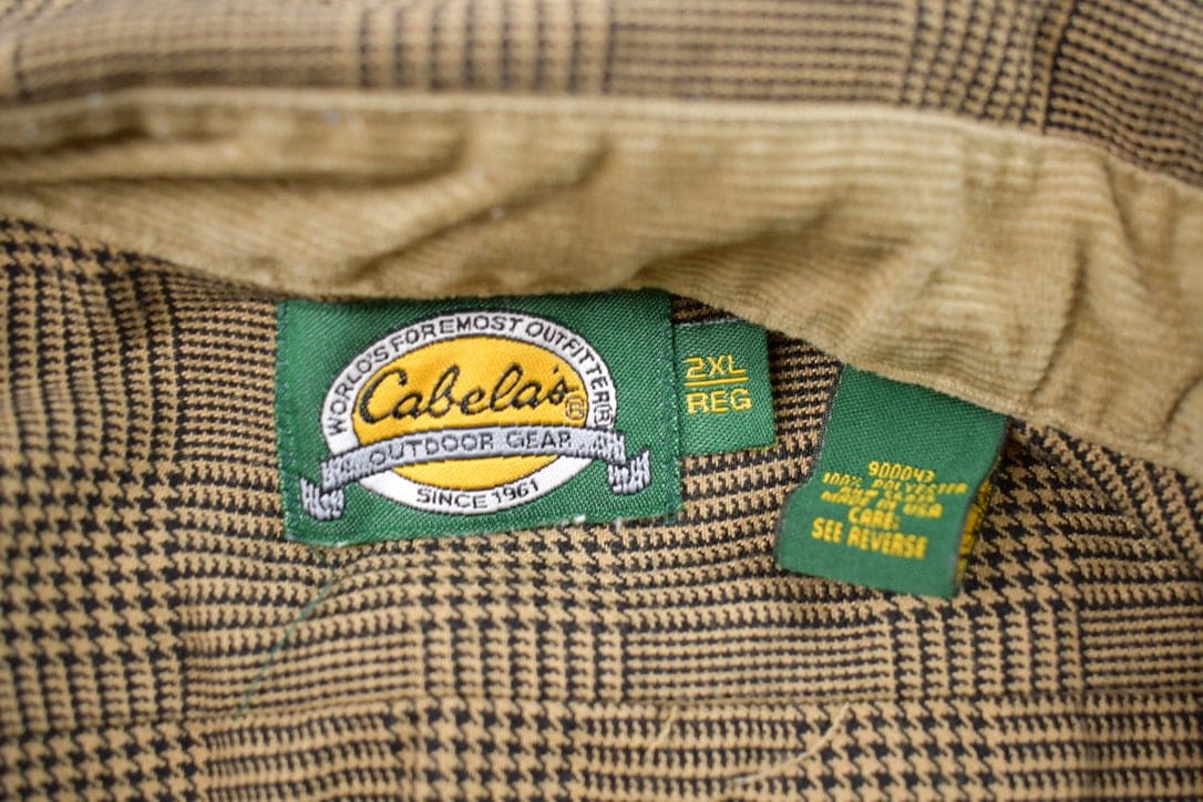 Other Clothing > Men's Clothing > Shirts & Tees > Oxfords & Button Downs Vintage 1990s Cabela's Houndstooth Patterned Button Up Shirt / 1990s Button Up / Vintage Flannel / Basic Button Up / Houndstooth Button Up
