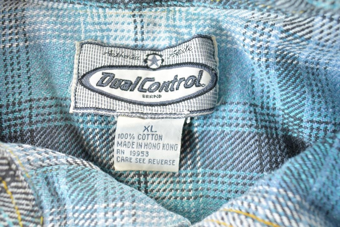 Other Clothing > Men's Clothing > Shirts & Tees > Oxfords & Button Downs Vintage 1990s Dual Control Plaid Button Up Shirt Mens XL