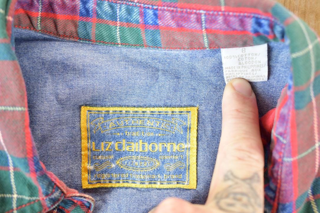 Other Clothing > Men's Clothing > Shirts & Tees > Oxfords & Button Downs Vintage 1990s Liz Claiborne Cropped Red Plaid Button Up Western Shirt Women's M