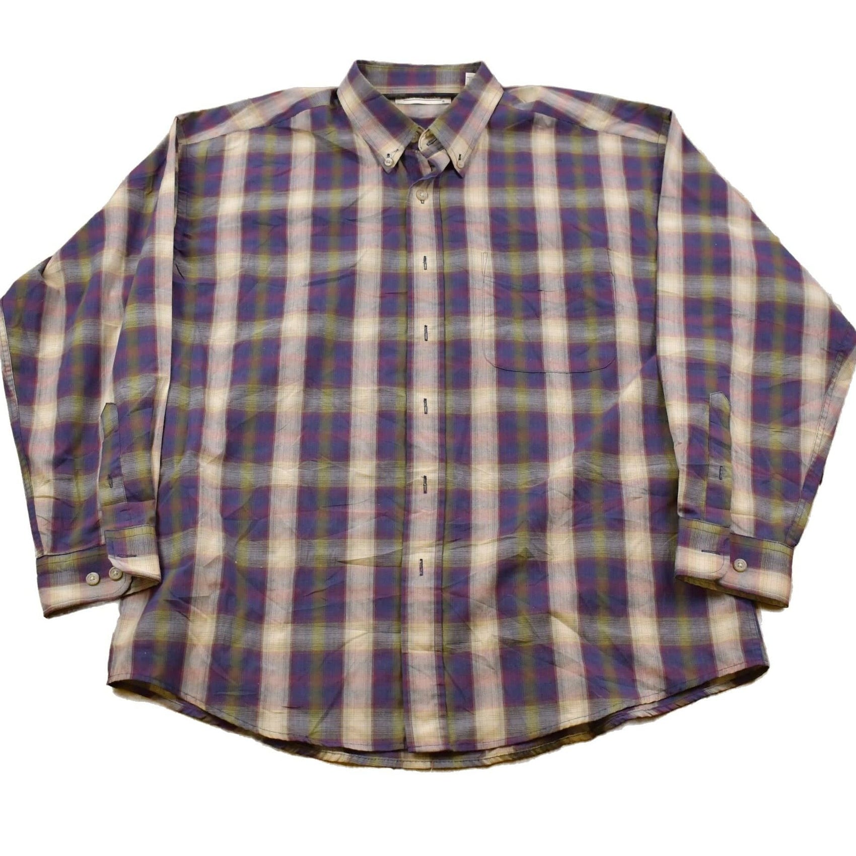 Other Clothing > Men's Clothing > Shirts & Tees > Oxfords & Button Downs Vintage 1990s Natural Issue Plaid Button Up Shirt Men's XL