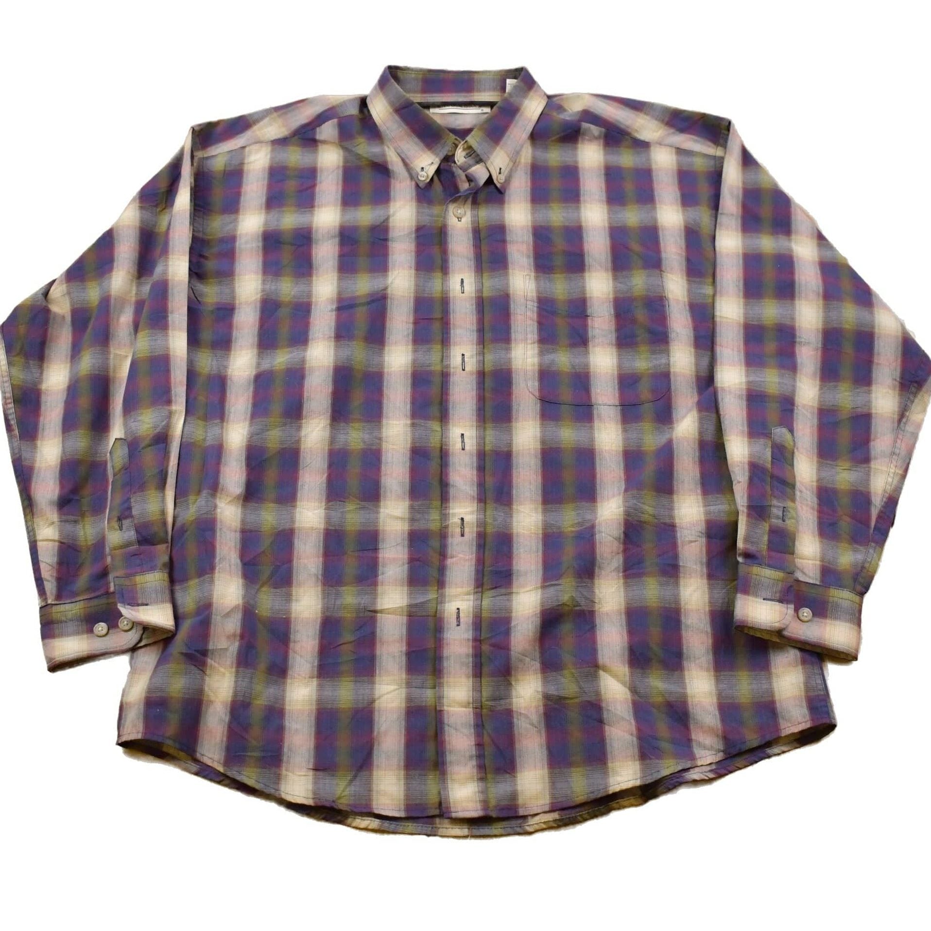 Other Clothing > Men's Clothing > Shirts & Tees > Oxfords & Button Downs Vintage 1990s Natural Issue Plaid Button Up Shirt Men's XL