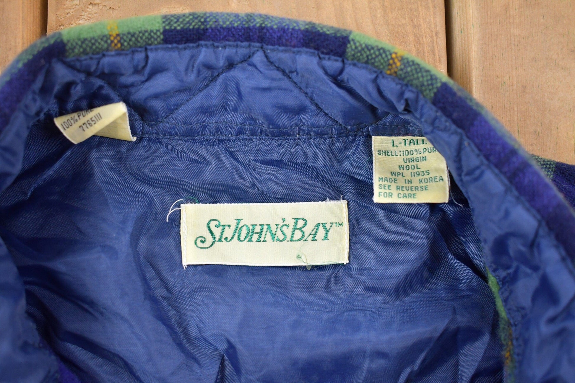 Other Clothing > Men's Clothing > Shirts & Tees > Oxfords & Button Downs Vintage 1990s St. Johns Bay 100% Virgin Wool Lined Plaid Button Up Shirt Men's Large