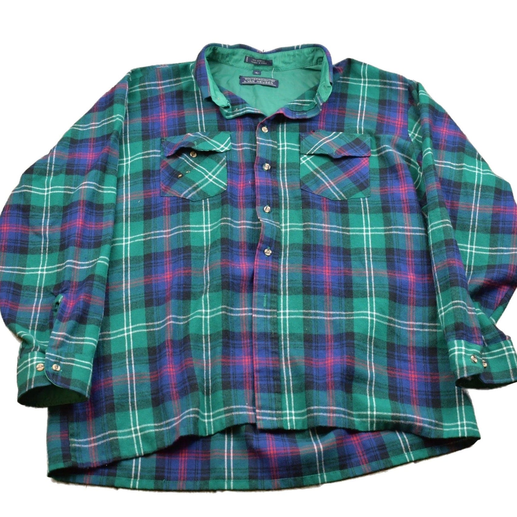 Other Clothing > Men's Clothing > Shirts & Tees > Oxfords & Button Downs Vintage 1990s Van Heusen Plaid Lined Button Up Shirt Men's 2XL