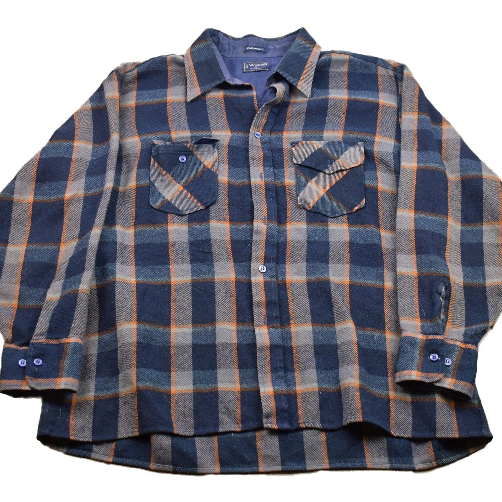 Other Clothing > Men's Clothing > Shirts & Tees > Oxfords & Button Downs Vintage 1990s Van Heusen Plaid Lined Button Up Shirt Men's XL