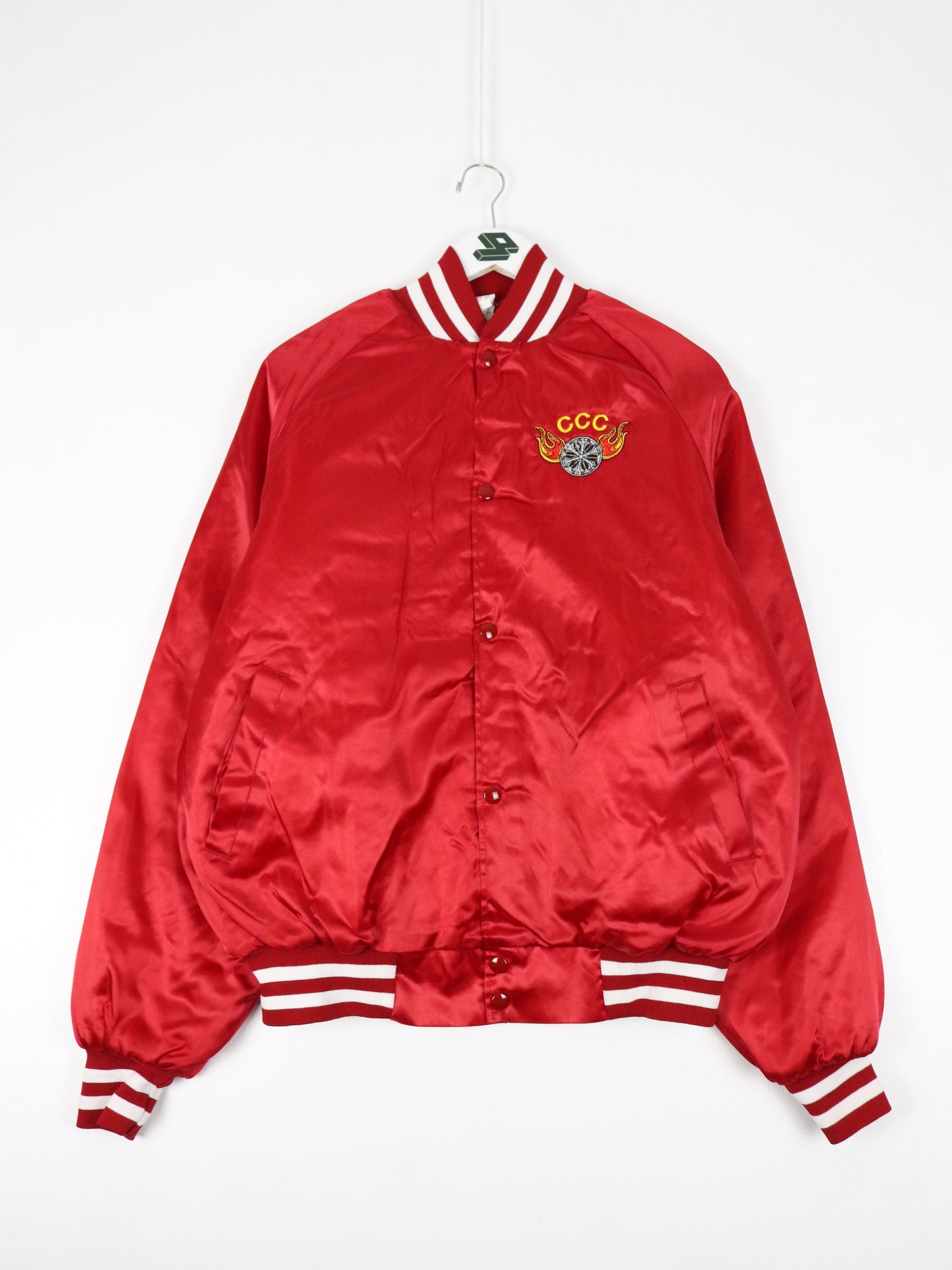 Vintage Custom Classic Cruisers Jacket Mens L Red Satin Bomber