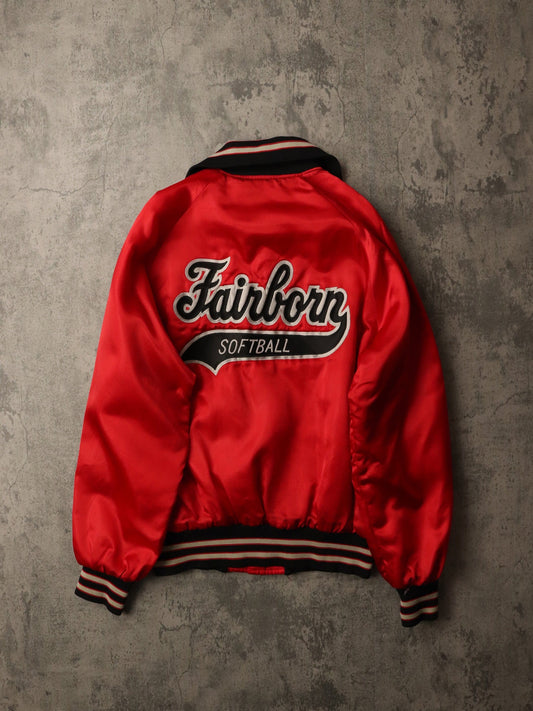 Other Jackets & Coats Vintage Fairborn Softball Jacket Mens Medium Red Satin Snap On Coat
