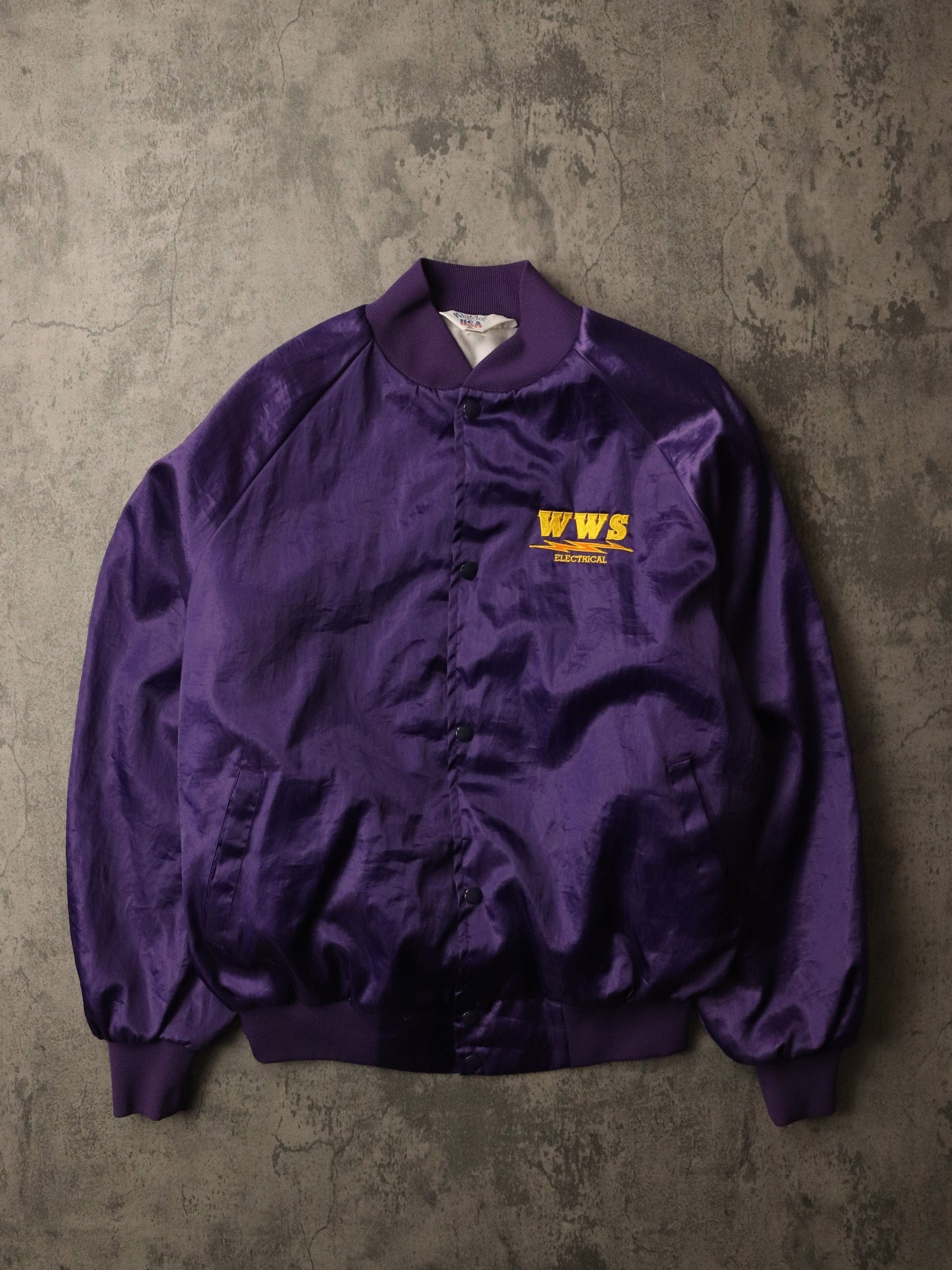 Other Jackets & Coats Vintage WWS Electrical Jacket Fits Mens Large Purple Satin Snap On Bomber